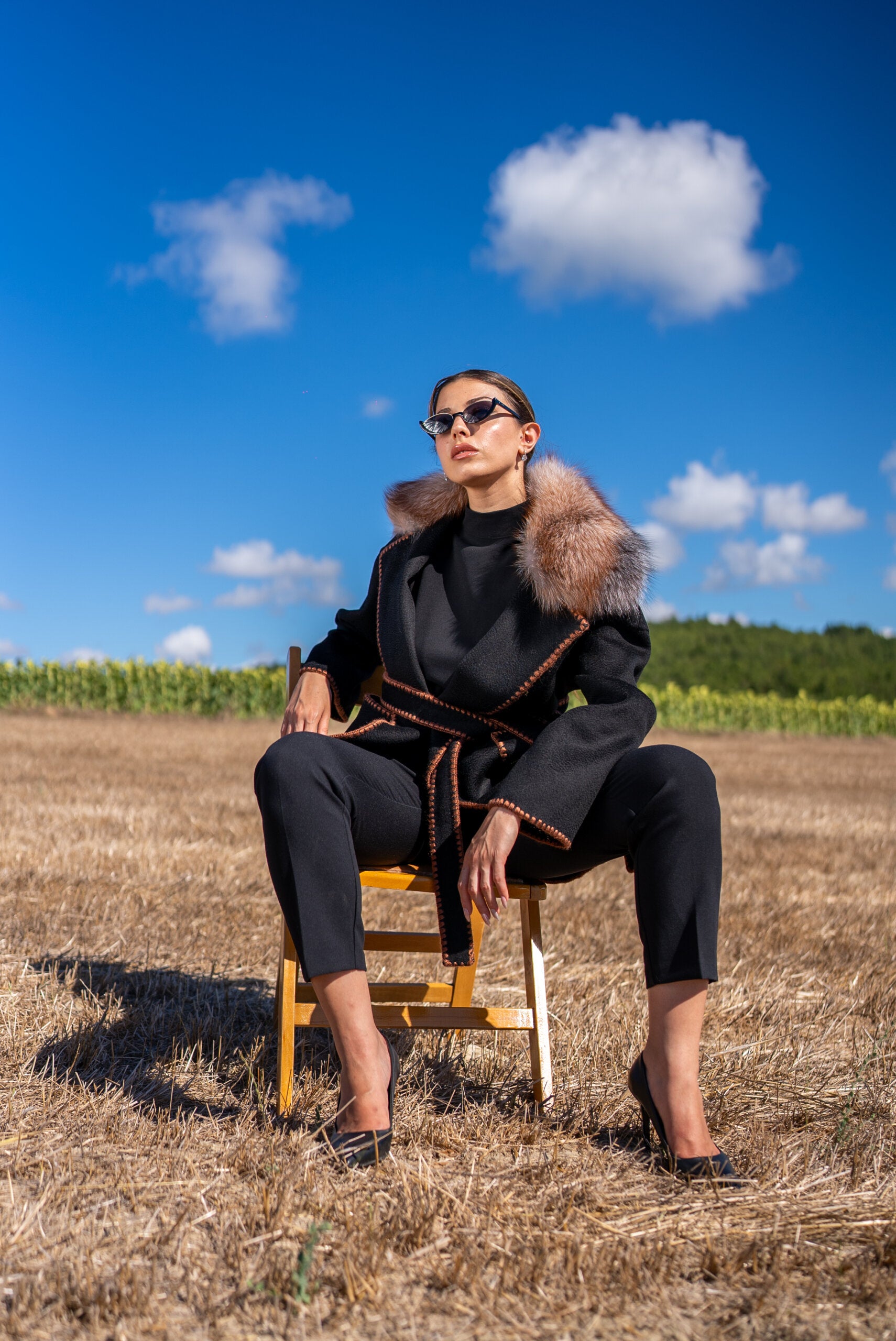 Alpaca Wool Fabric Jacket with Frost Fox Fur and Special Embroidery -9467-