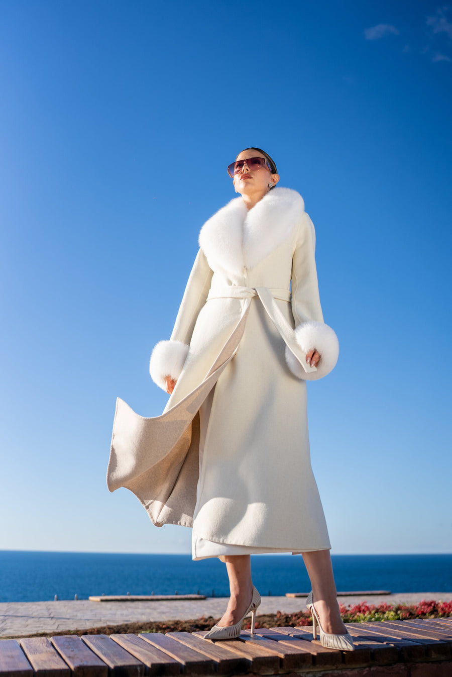 Alpaca Wool Fabric Jacket with Fox Fur Accents -3895 F-
