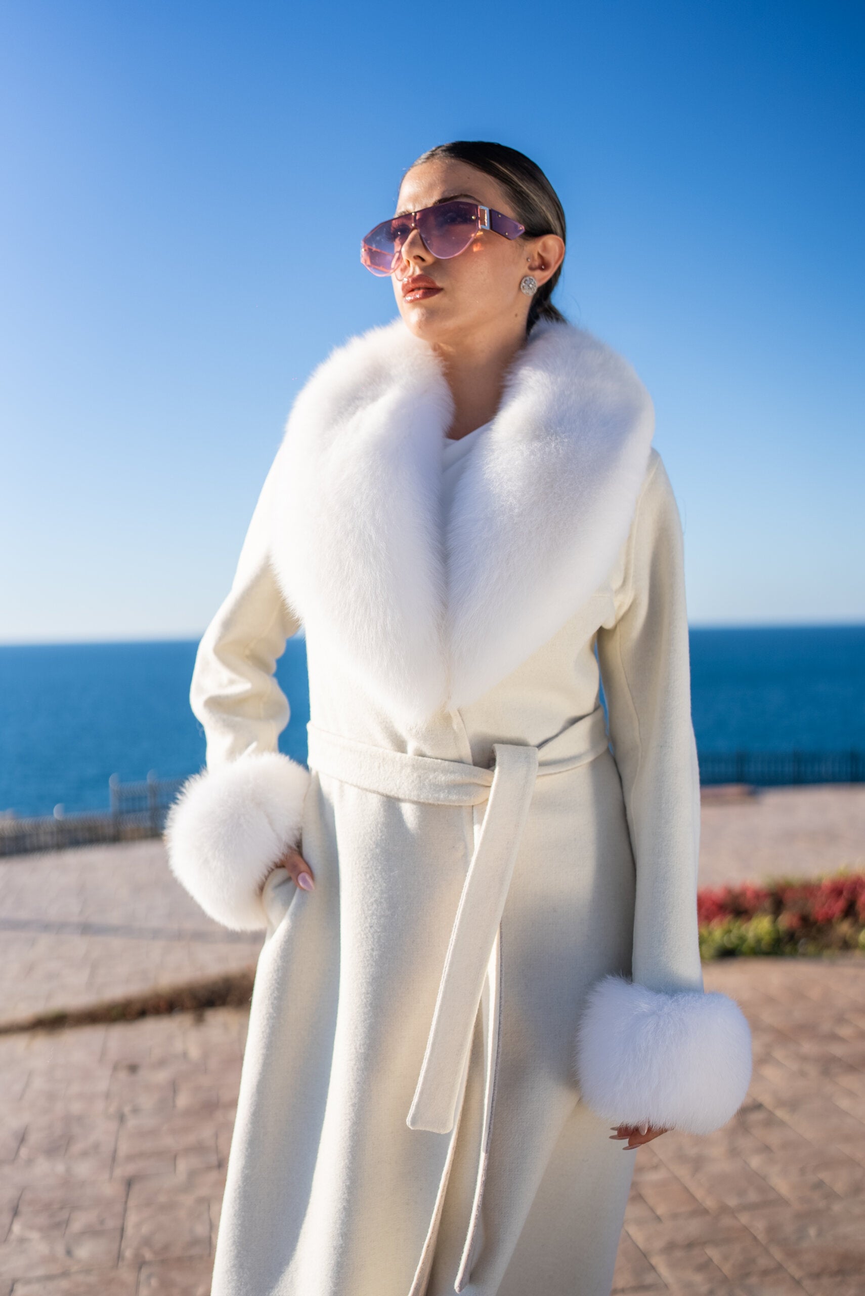 Alpaca Wool Fabric Jacket with Fox Fur Accents -3895 F-