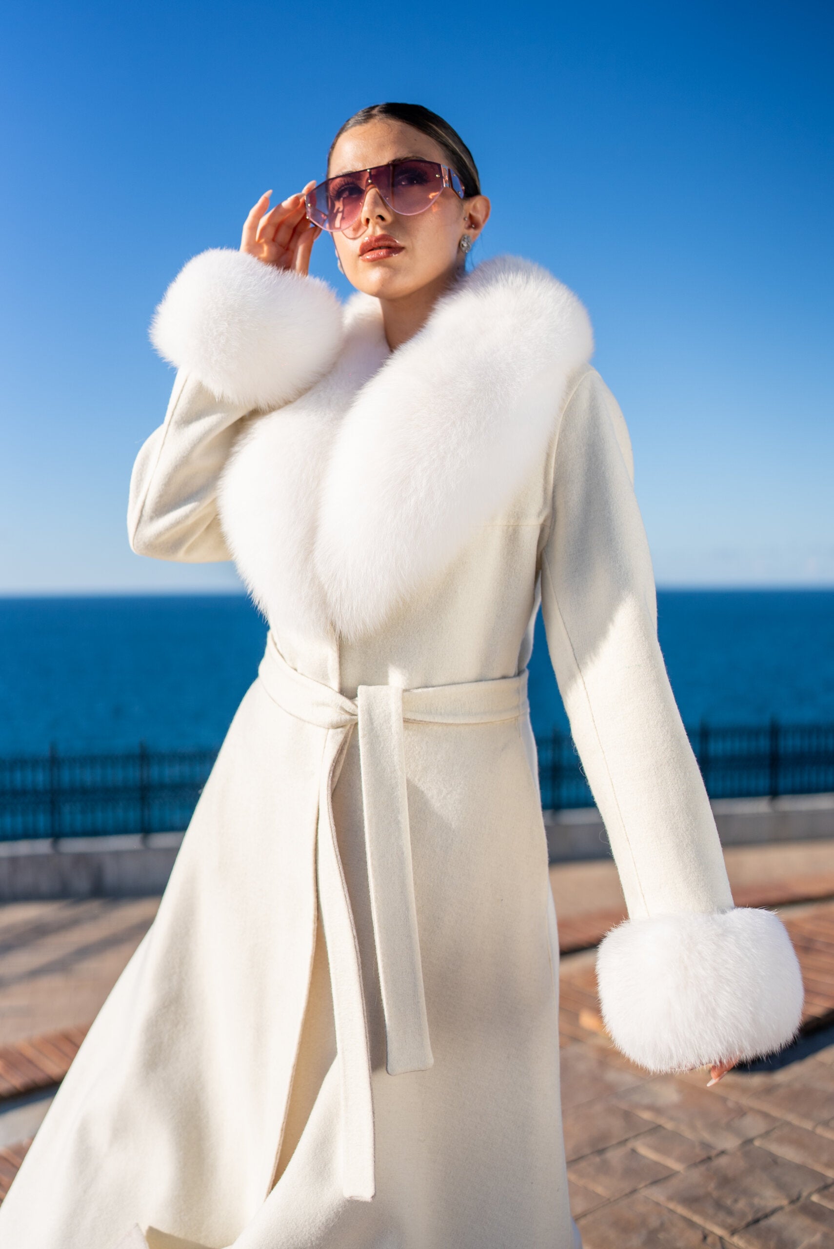Alpaca Wool Fabric Jacket with Fox Fur Accents -3895 F-