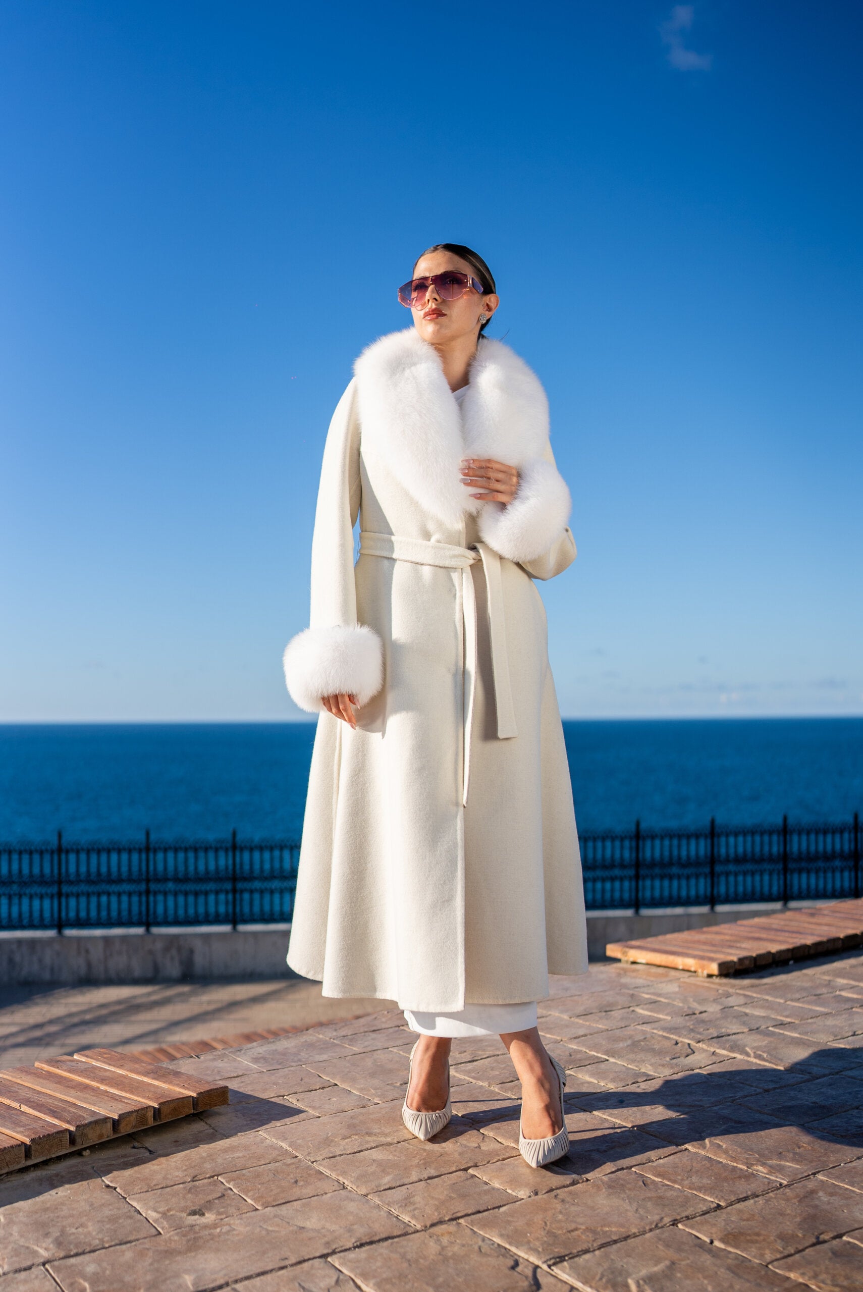 Alpaca Wool Fabric Jacket with Fox Fur Accents -3895 F-