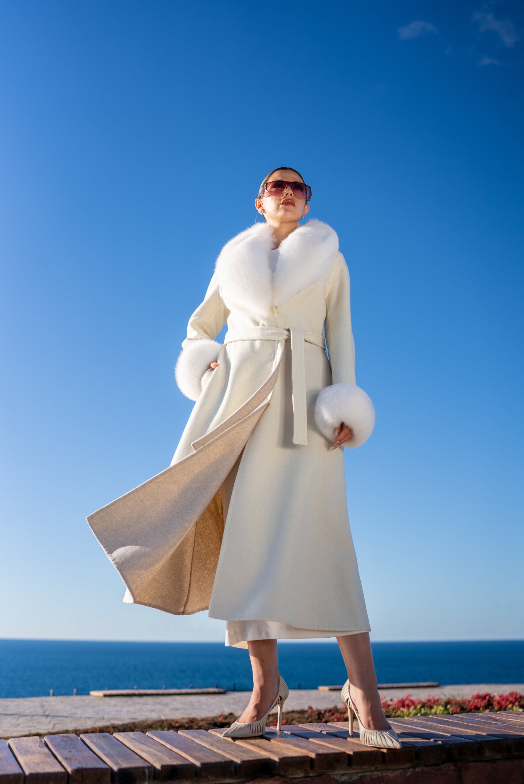 Alpaca Wool Fabric Jacket with Fox Fur Accents -3895 F-