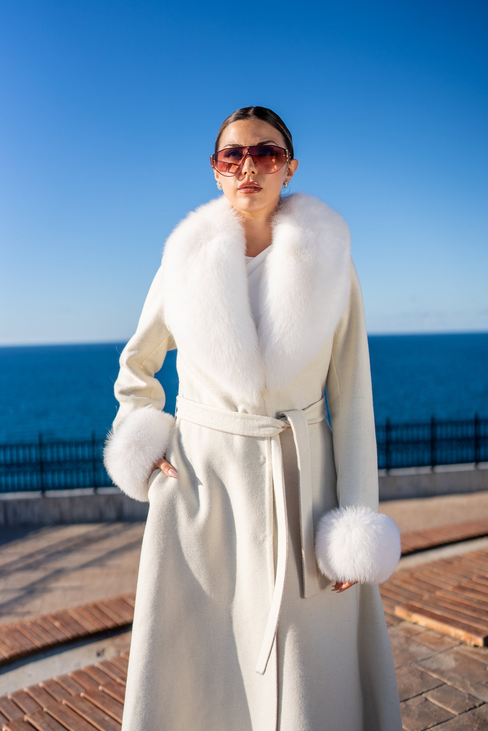 Alpaca Wool Fabric Jacket with Fox Fur Accents -3895 F-