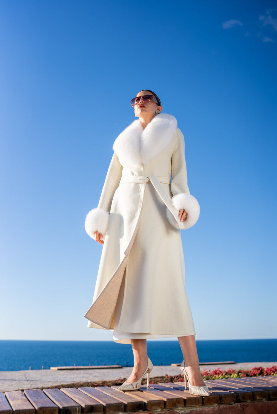 Alpaca Wool Fabric Jacket with Fox Fur Accents -3895 F-