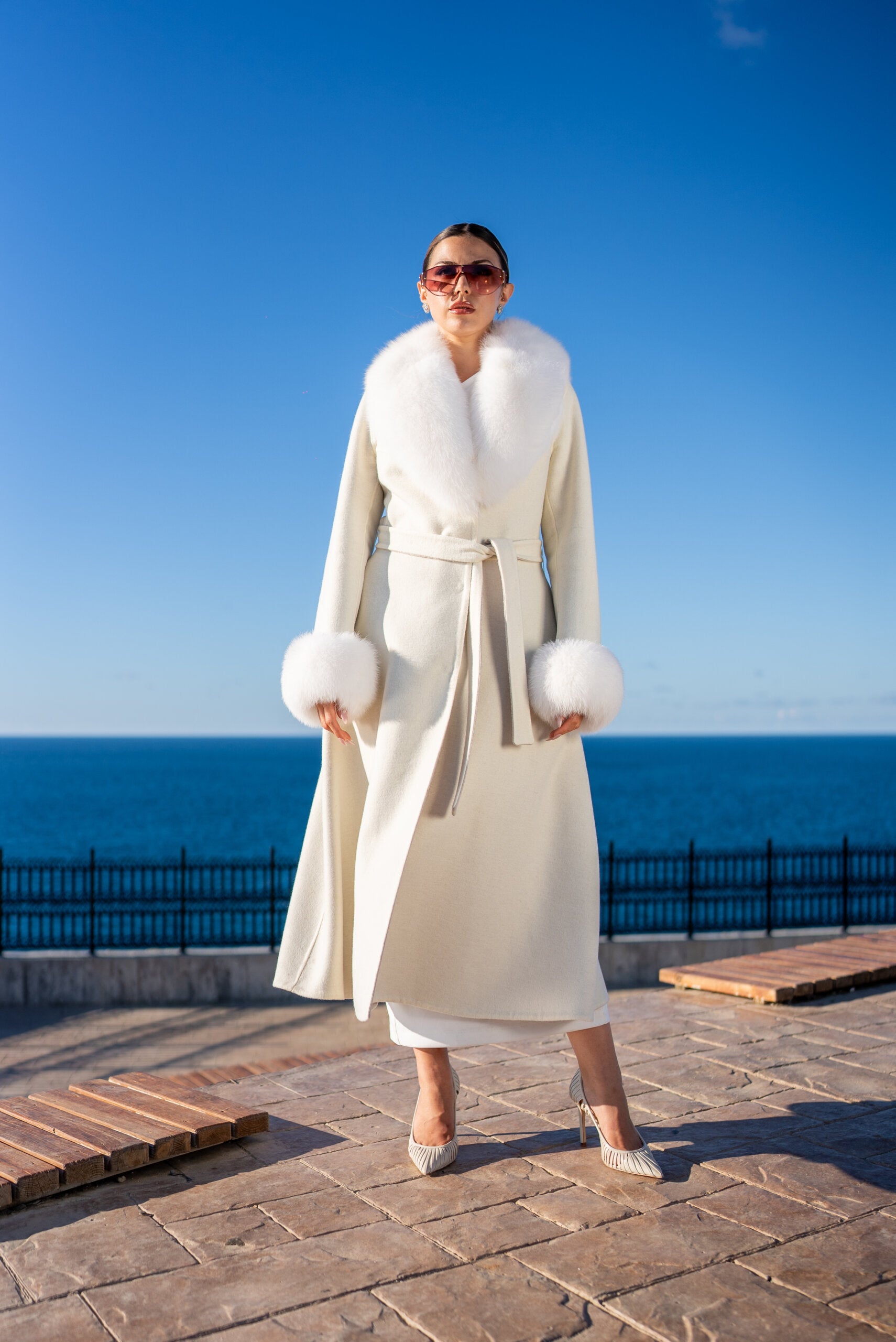 Alpaca Wool Fabric Jacket with Fox Fur Accents -3895 F-