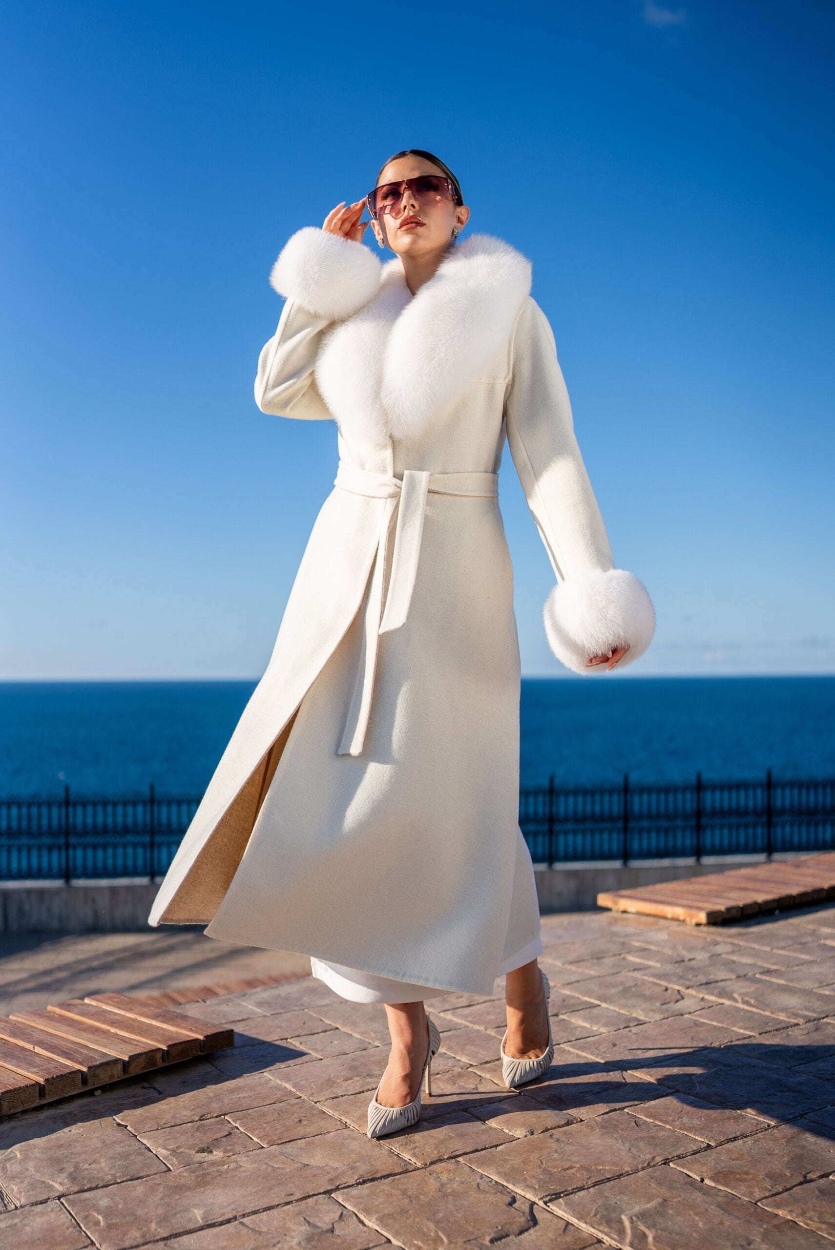 Alpaca Wool Fabric Jacket with Fox Fur Accents -3895 F-