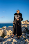 Elegant Design with Alpaca Lama Wool, Fox Fur Collar, and Leather Details -9432-