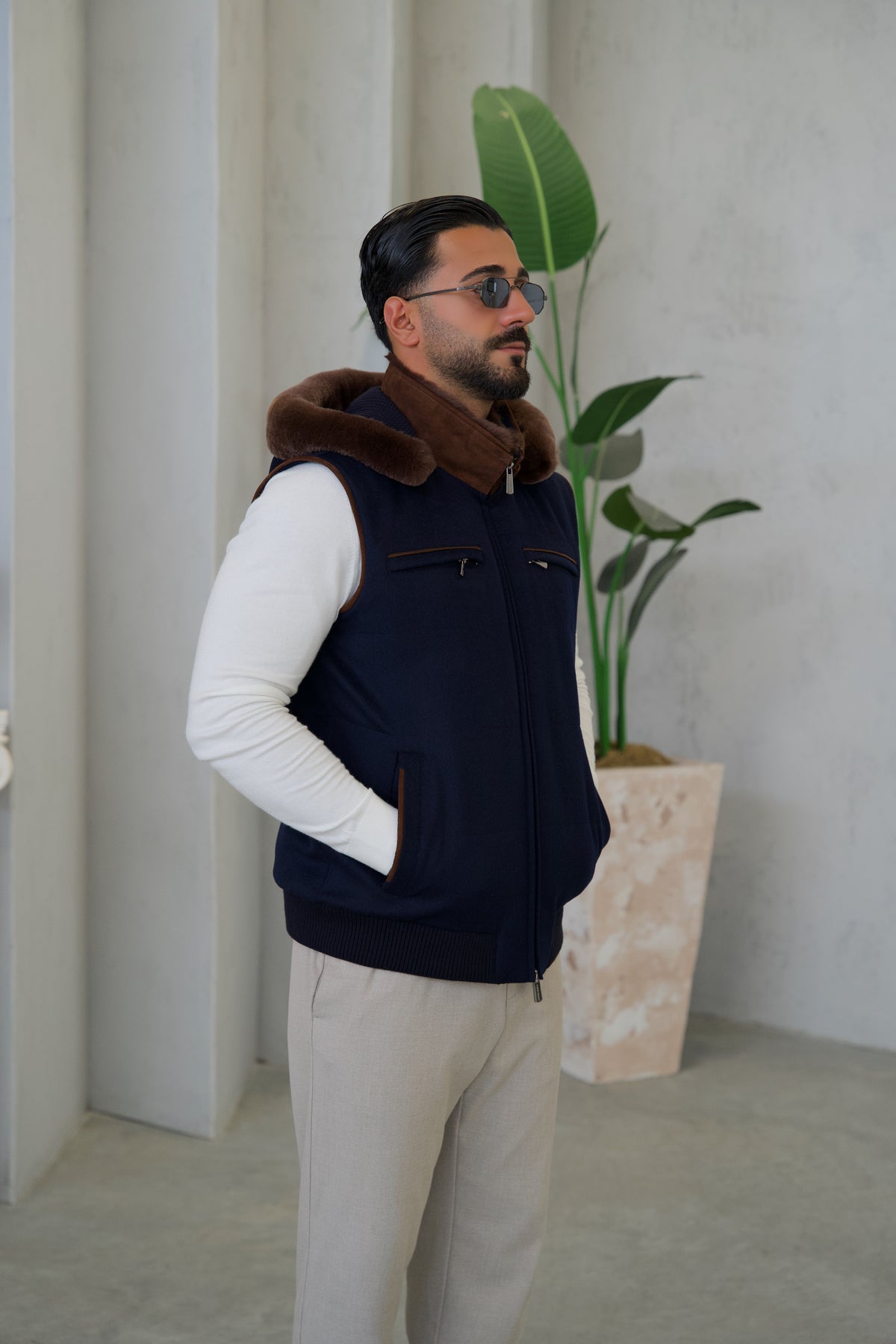 Men's Cashmere Vest with Removable Hood