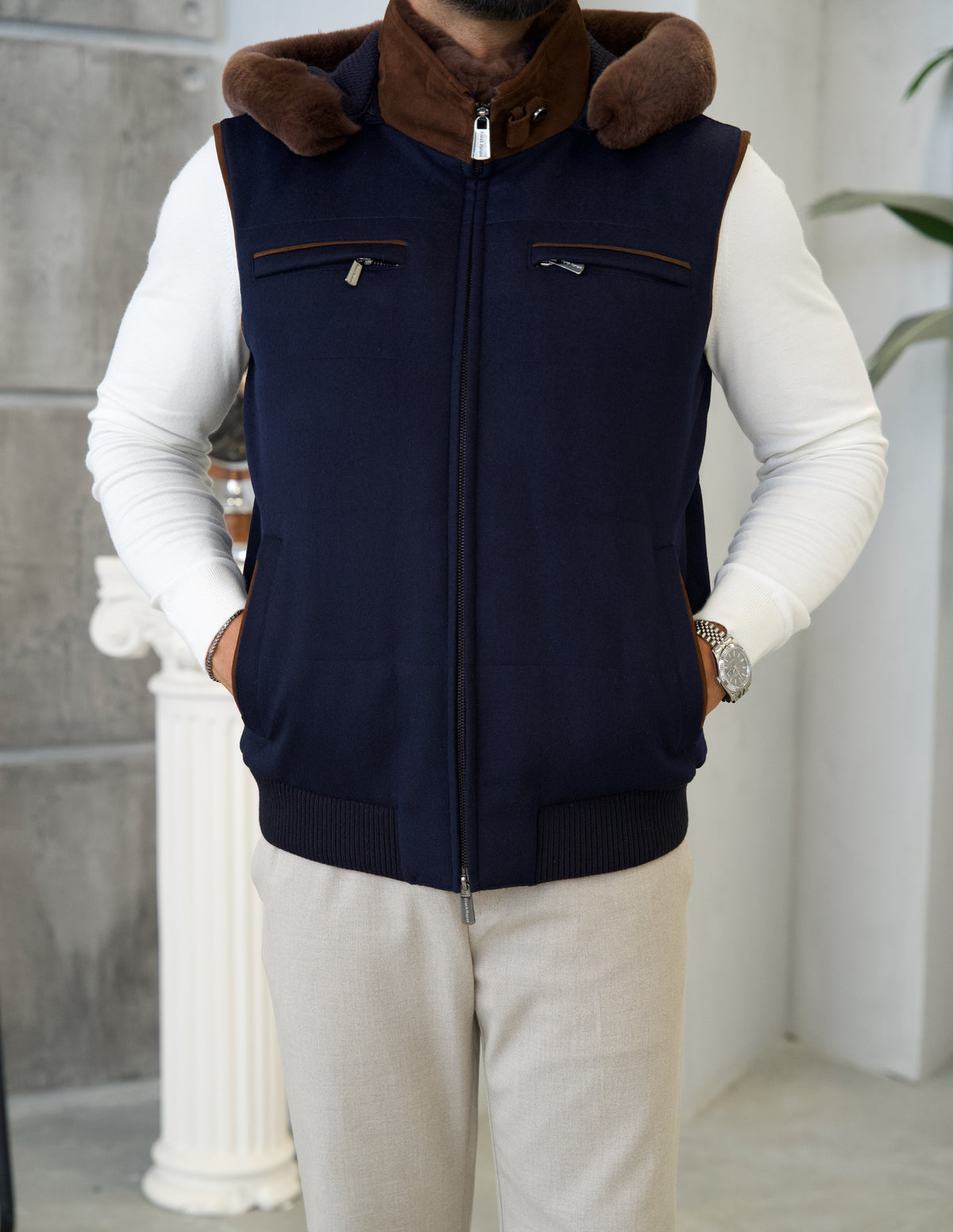 Men's Cashmere Vest with Removable Hood