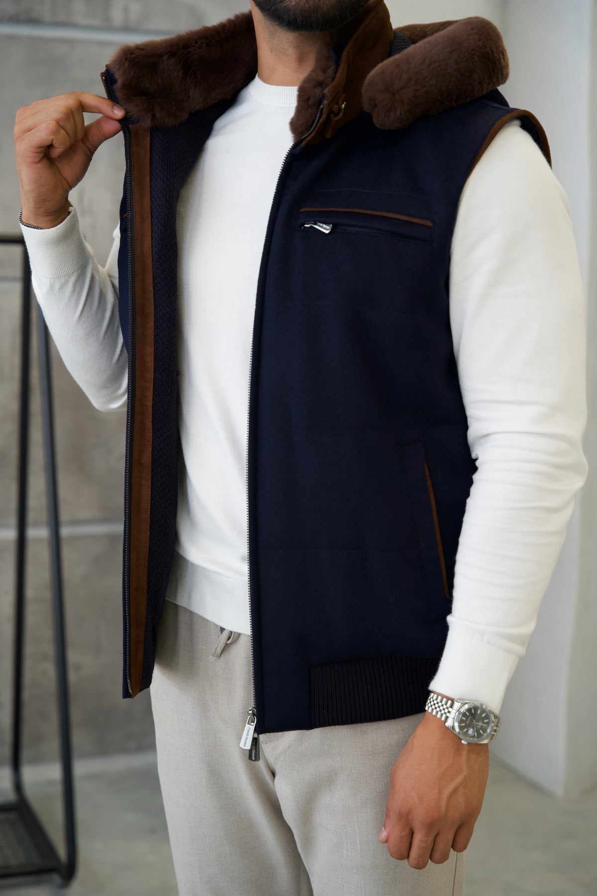 Men's Cashmere Vest with Removable Hood