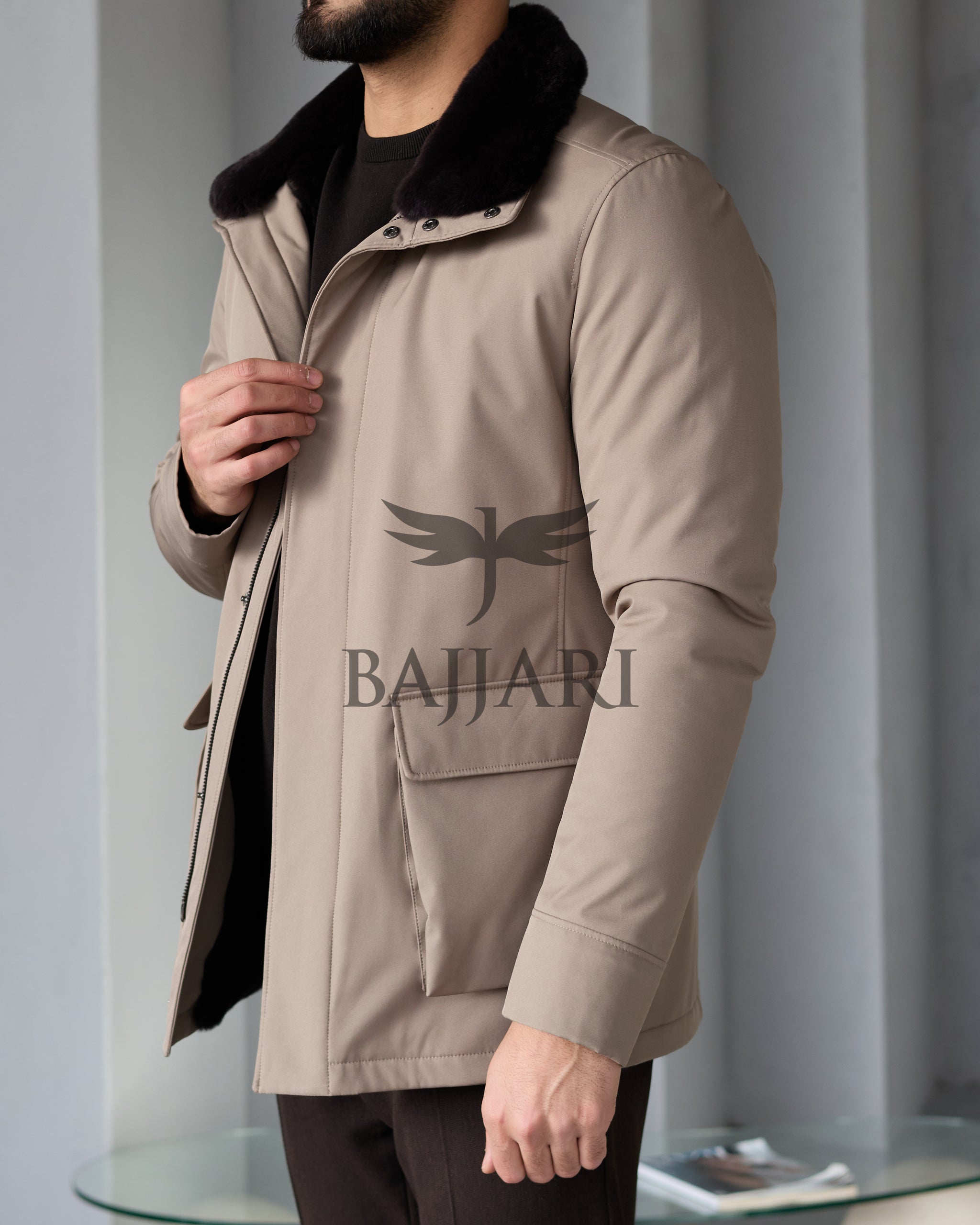Stylish Jacket with Waterproof Fabric and Real Rex Rabbit Fur Lining