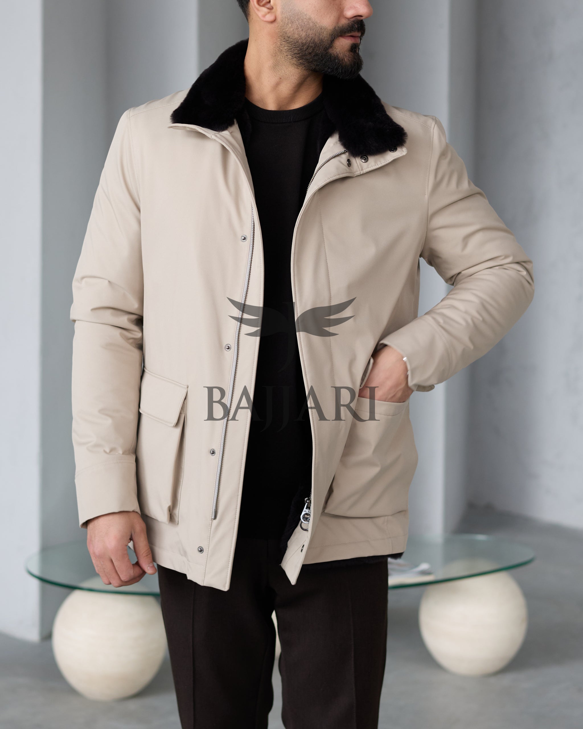 Stylish Jacket with Waterproof Fabric and Real Rex Rabbit Fur Lining