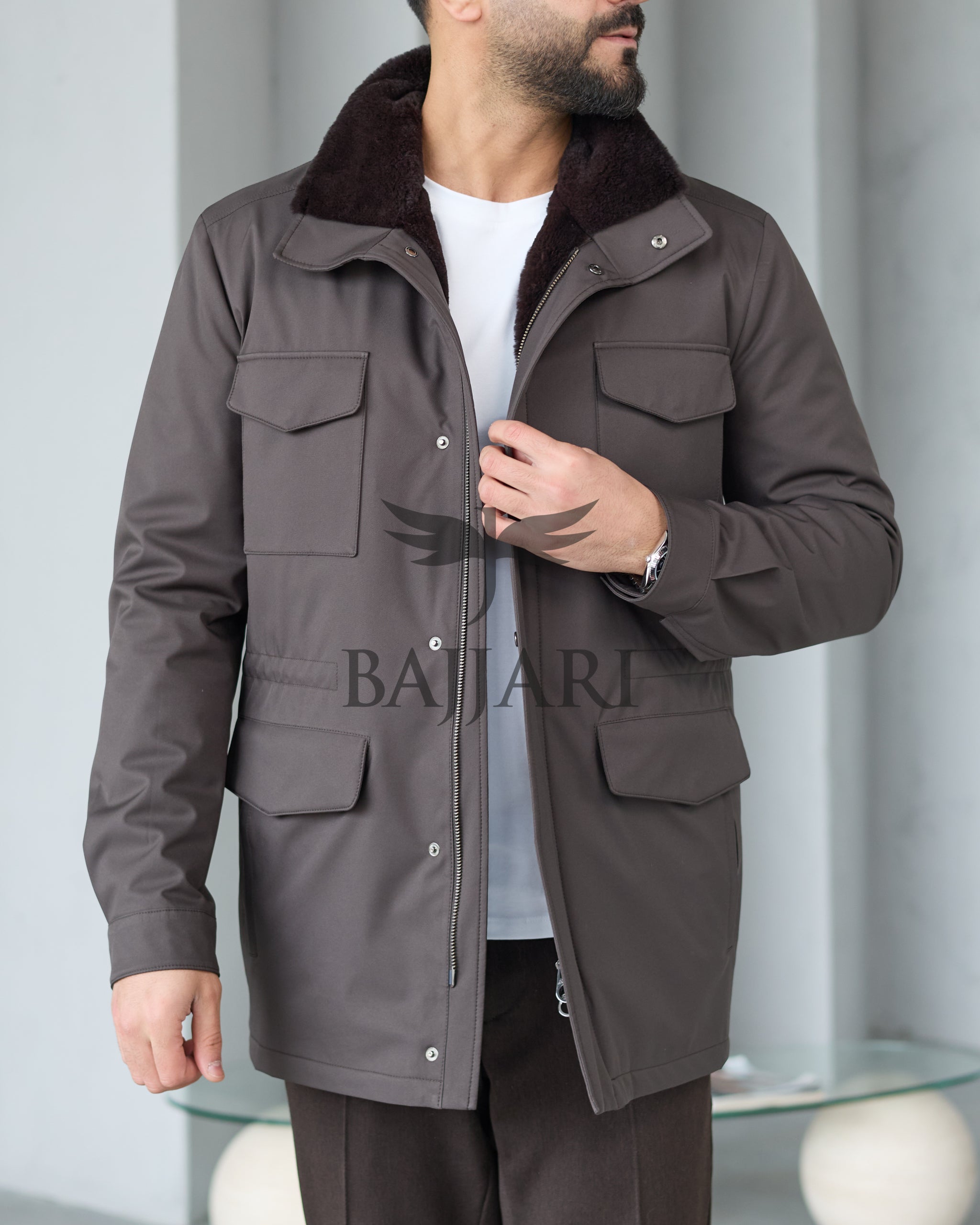 BAJJARI MAN Traveller Jacket Soft Rabbit Rex fur lined interior: Waterproof fabric