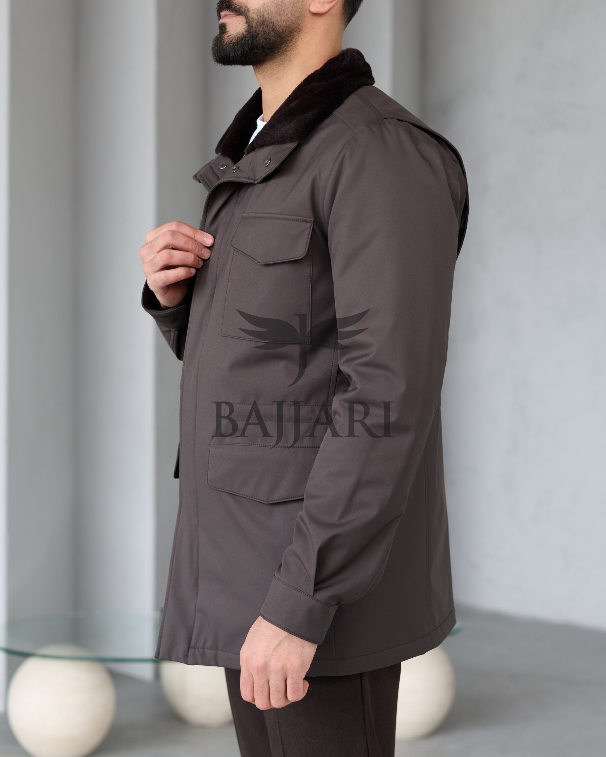 BAJJARI MAN Traveller Jacket Soft Rabbit Rex fur lined interior: Waterproof fabric