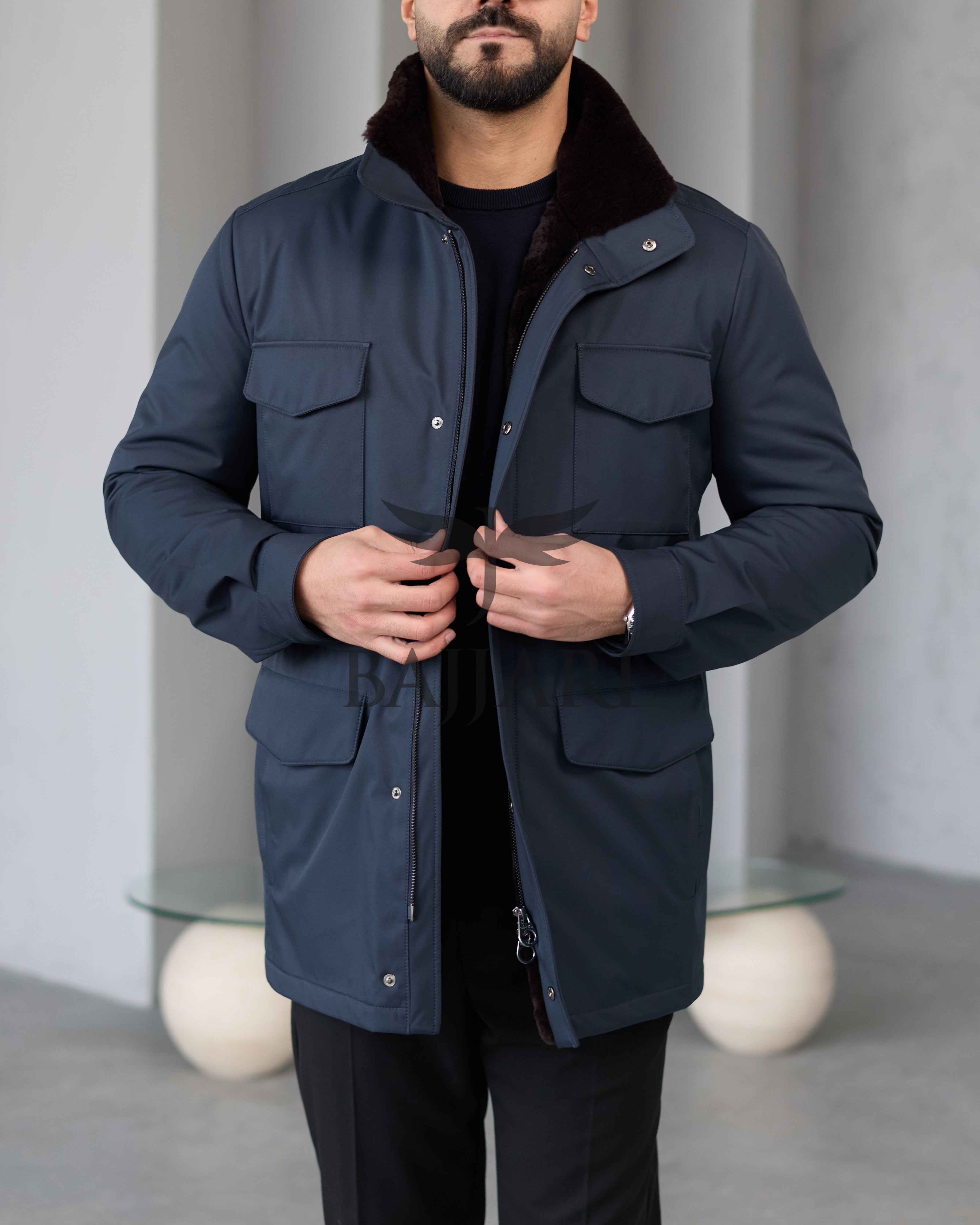 BAJJARI MAN Traveller Jacket Soft Rabbit Rex fur lined interior: Waterproof fabric