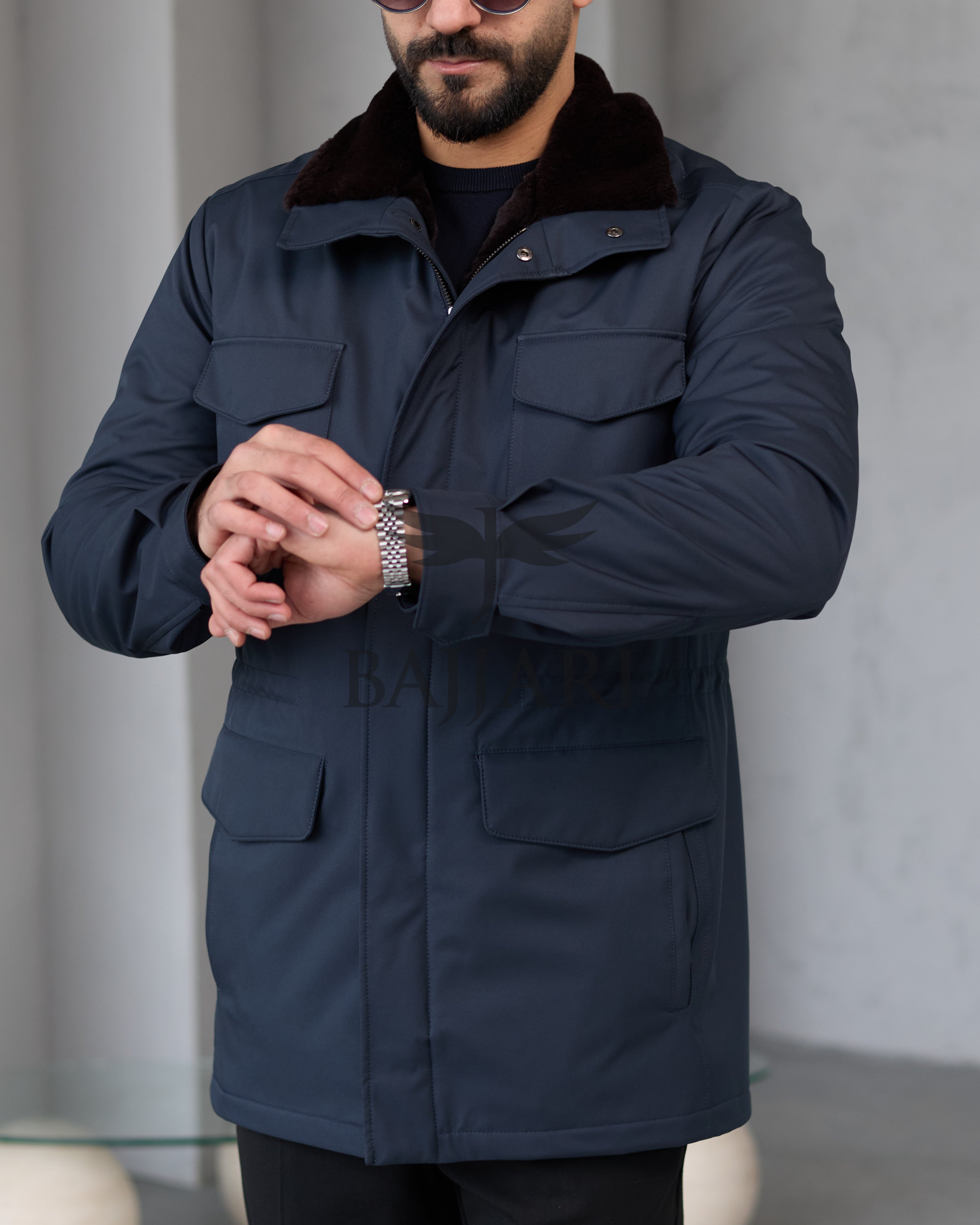 BAJJARI MAN Traveller Jacket Soft Rabbit Rex fur lined interior: Waterproof fabric