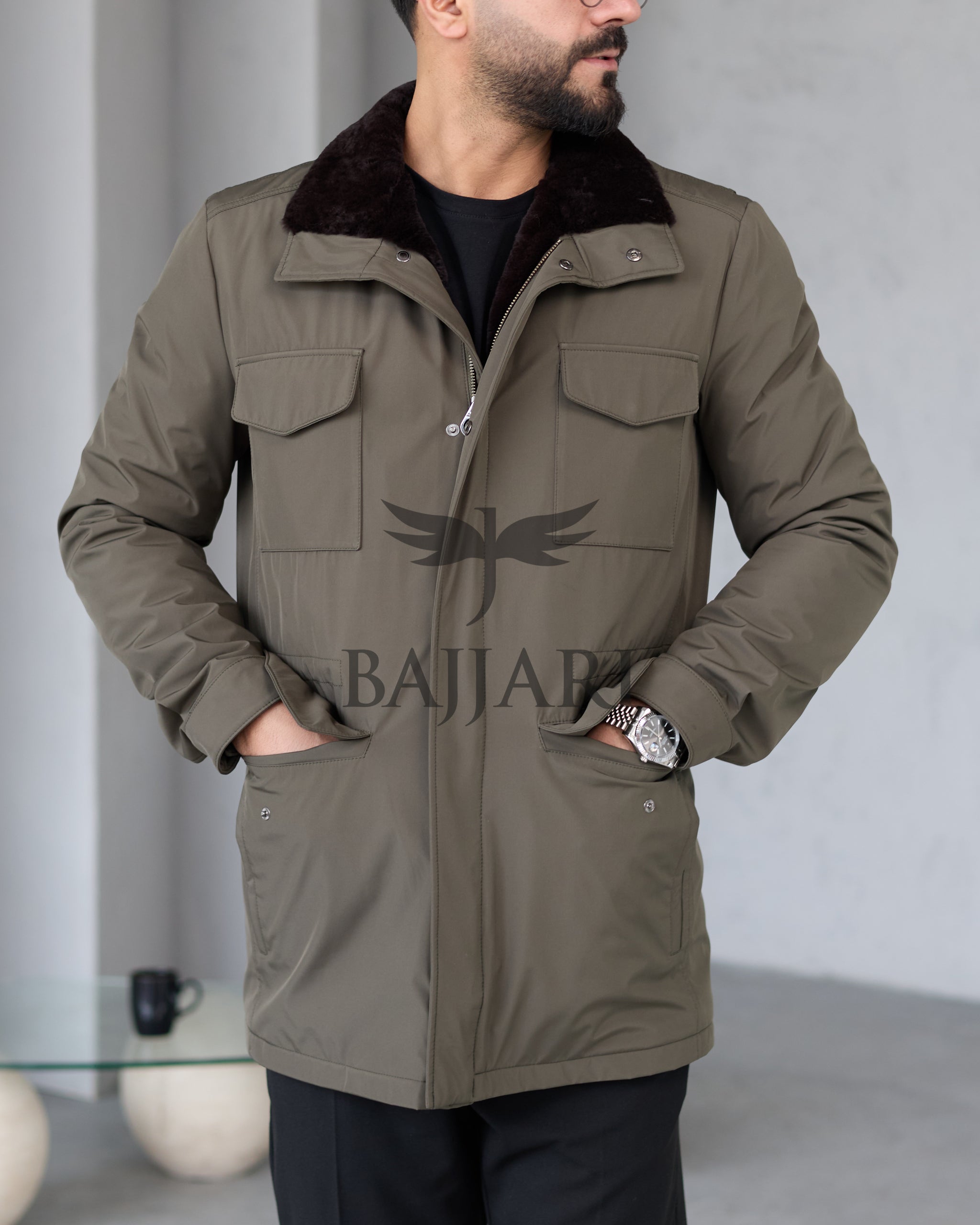 BAJJARI MAN Traveller Jacket Soft Rabbit Rex fur lined interior: Waterproof fabric