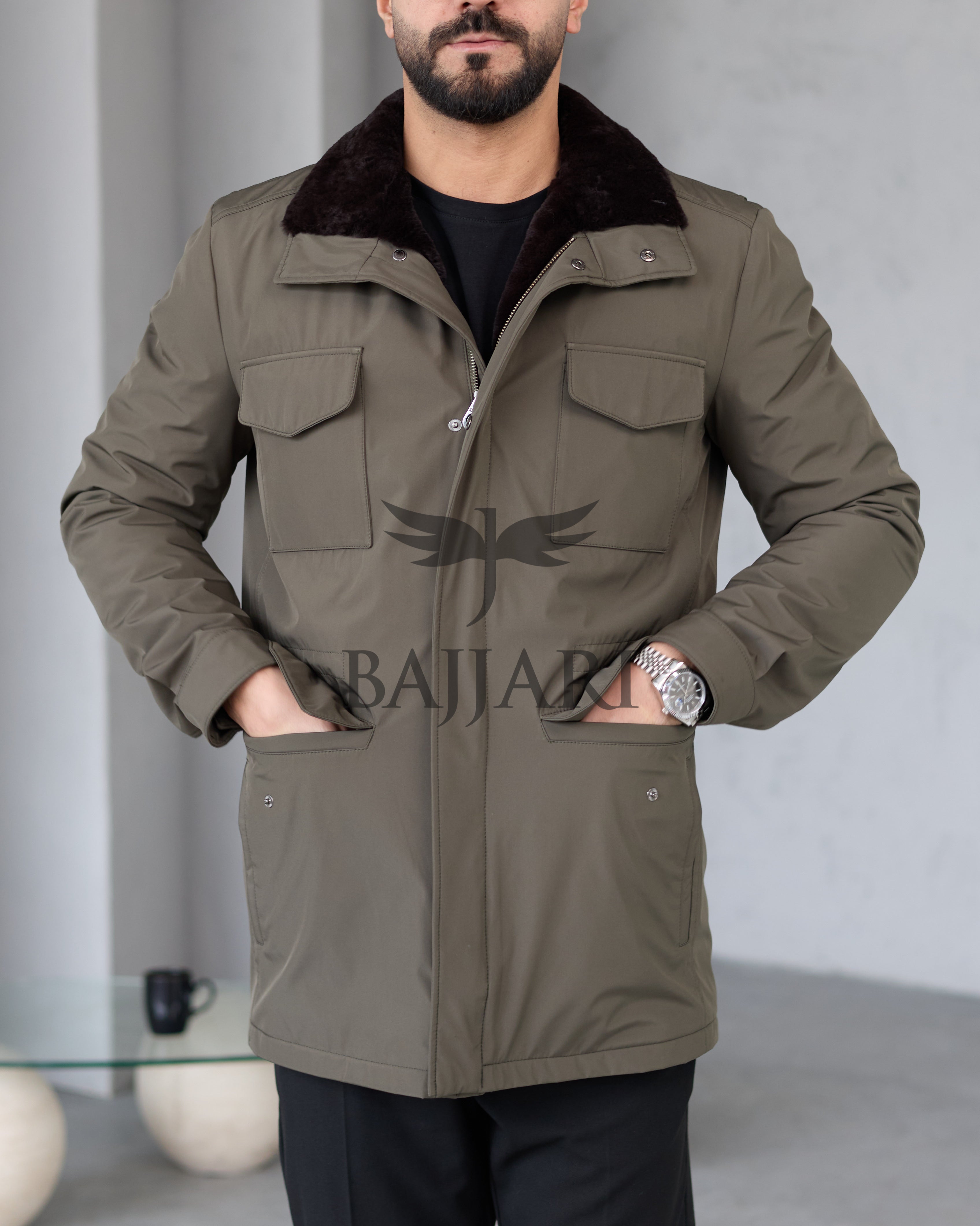 BAJJARI MAN Traveller Jacket Soft Rabbit Rex fur lined interior: Waterproof fabric