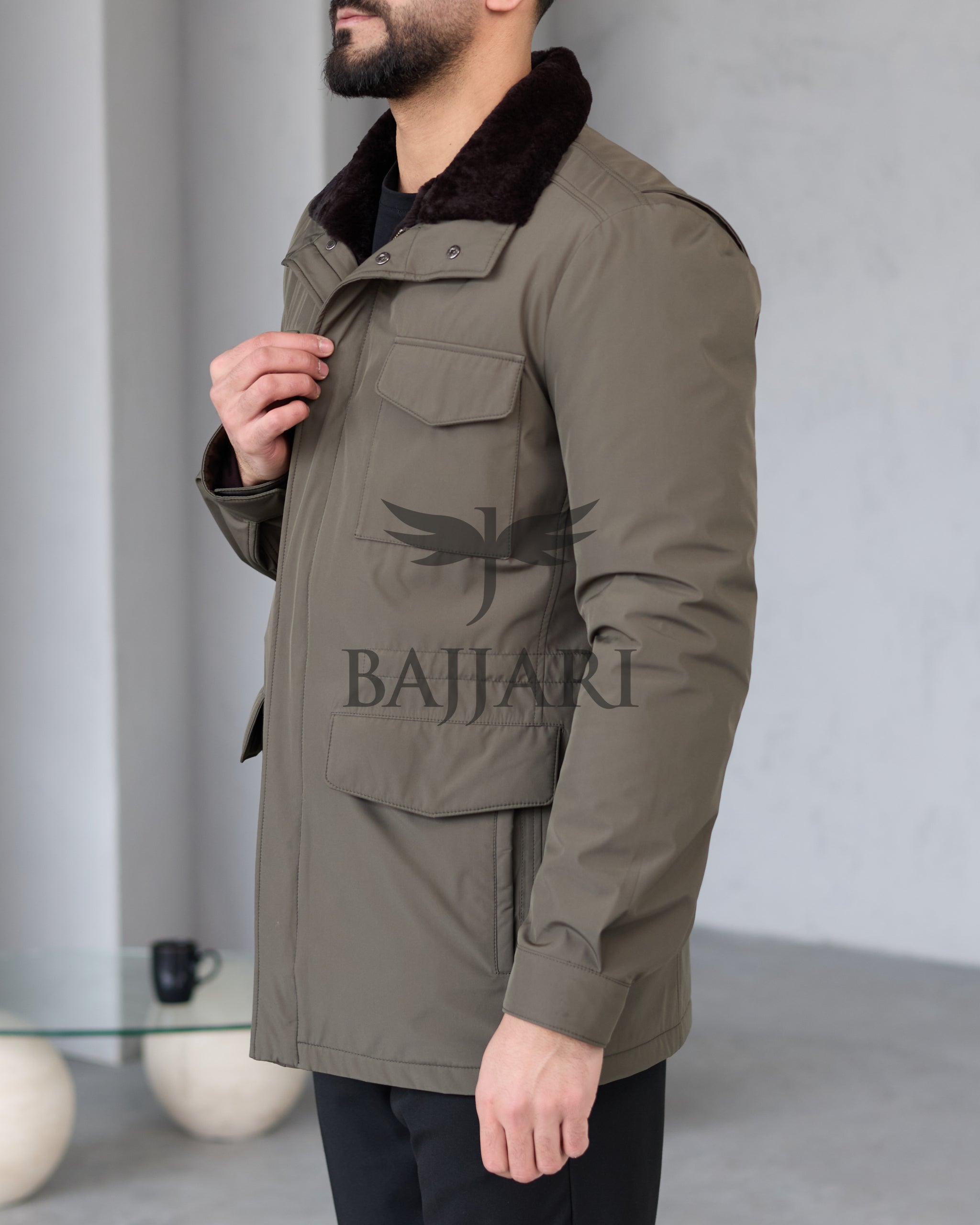 BAJJARI MAN Traveller Jacket Soft Rabbit Rex fur lined interior: Waterproof fabric