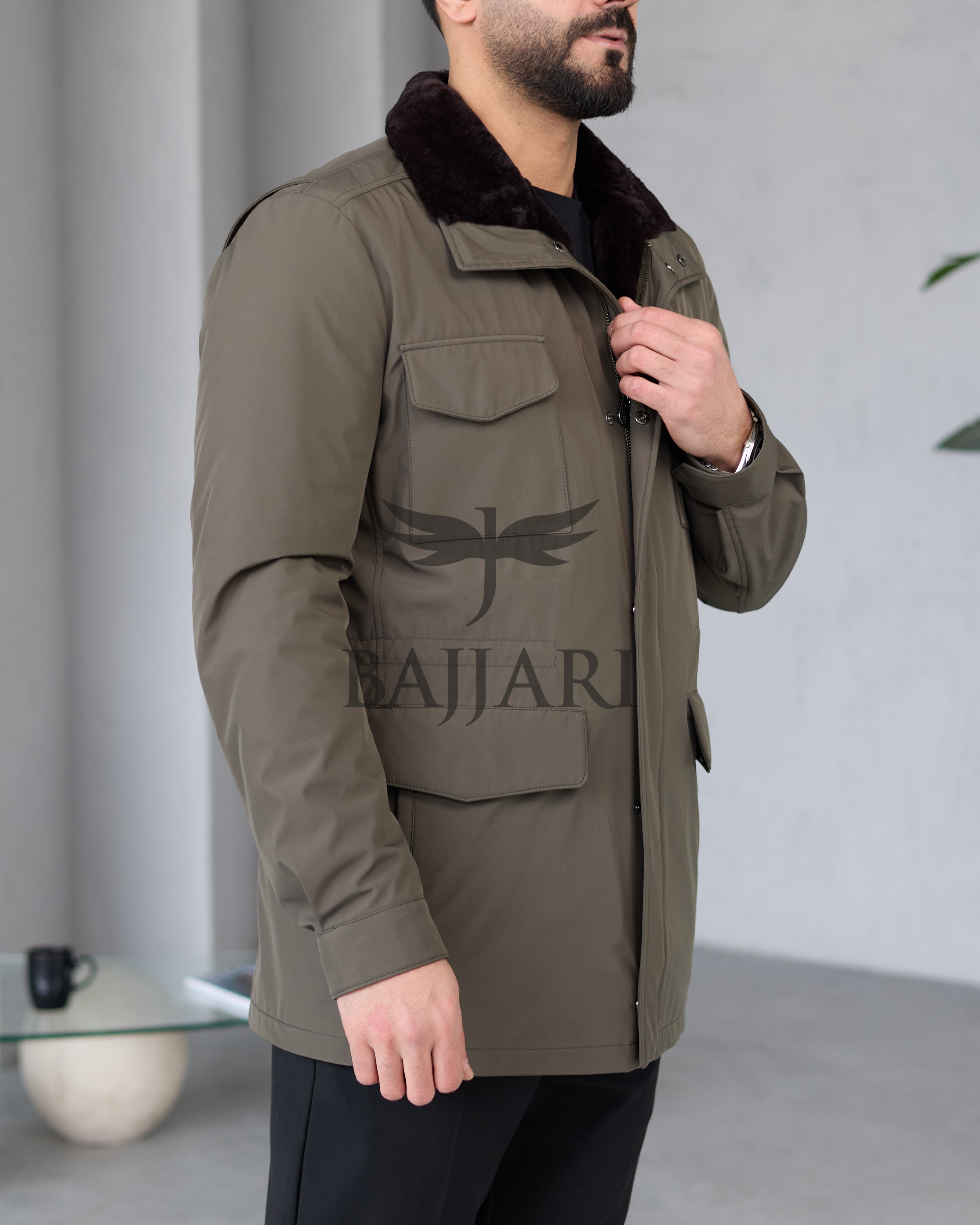 BAJJARI MAN Traveller Jacket Soft Rabbit Rex fur lined interior: Waterproof fabric