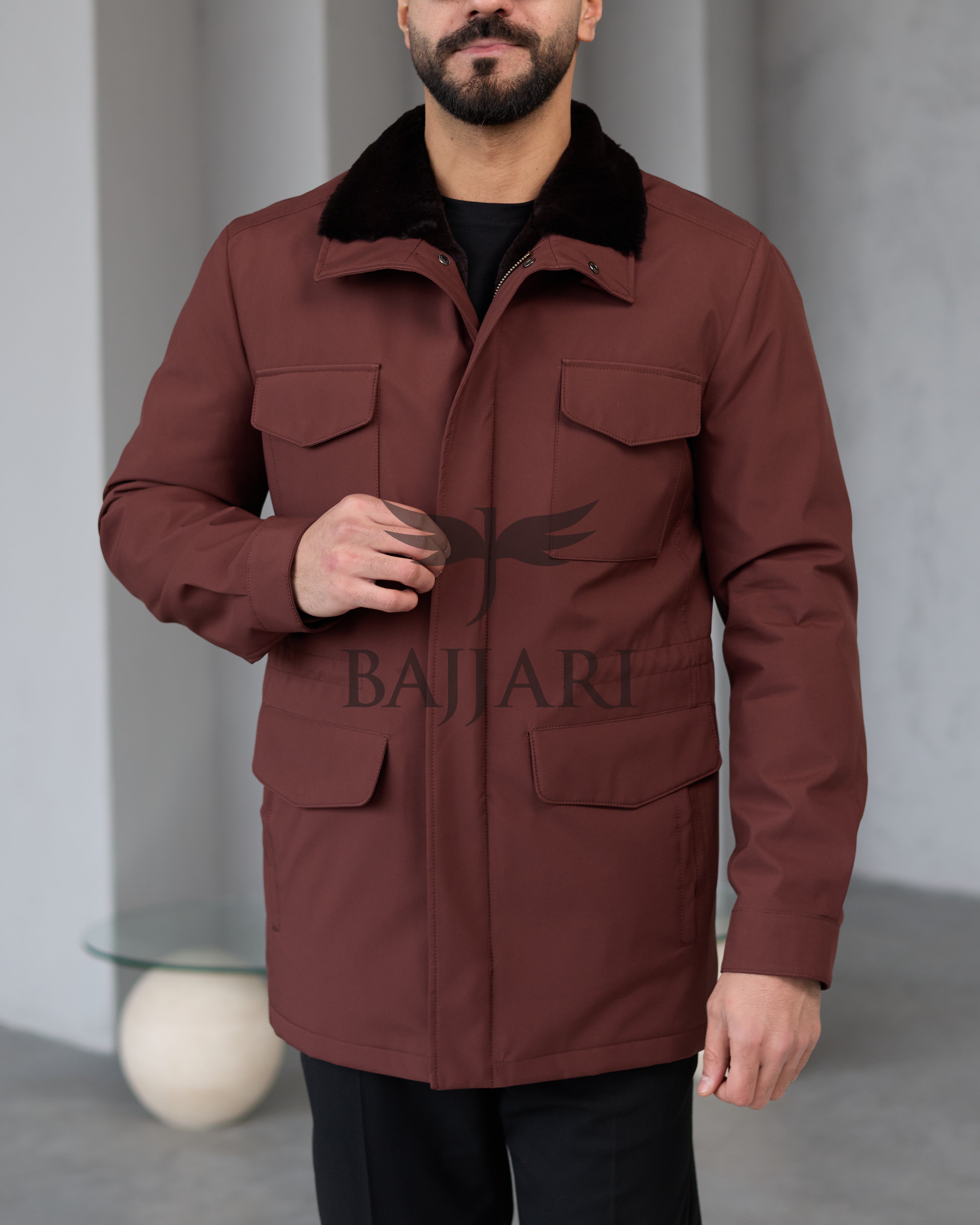 BAJJARI MAN Traveller Jacket Soft Rabbit Rex fur lined interior: Waterproof fabric