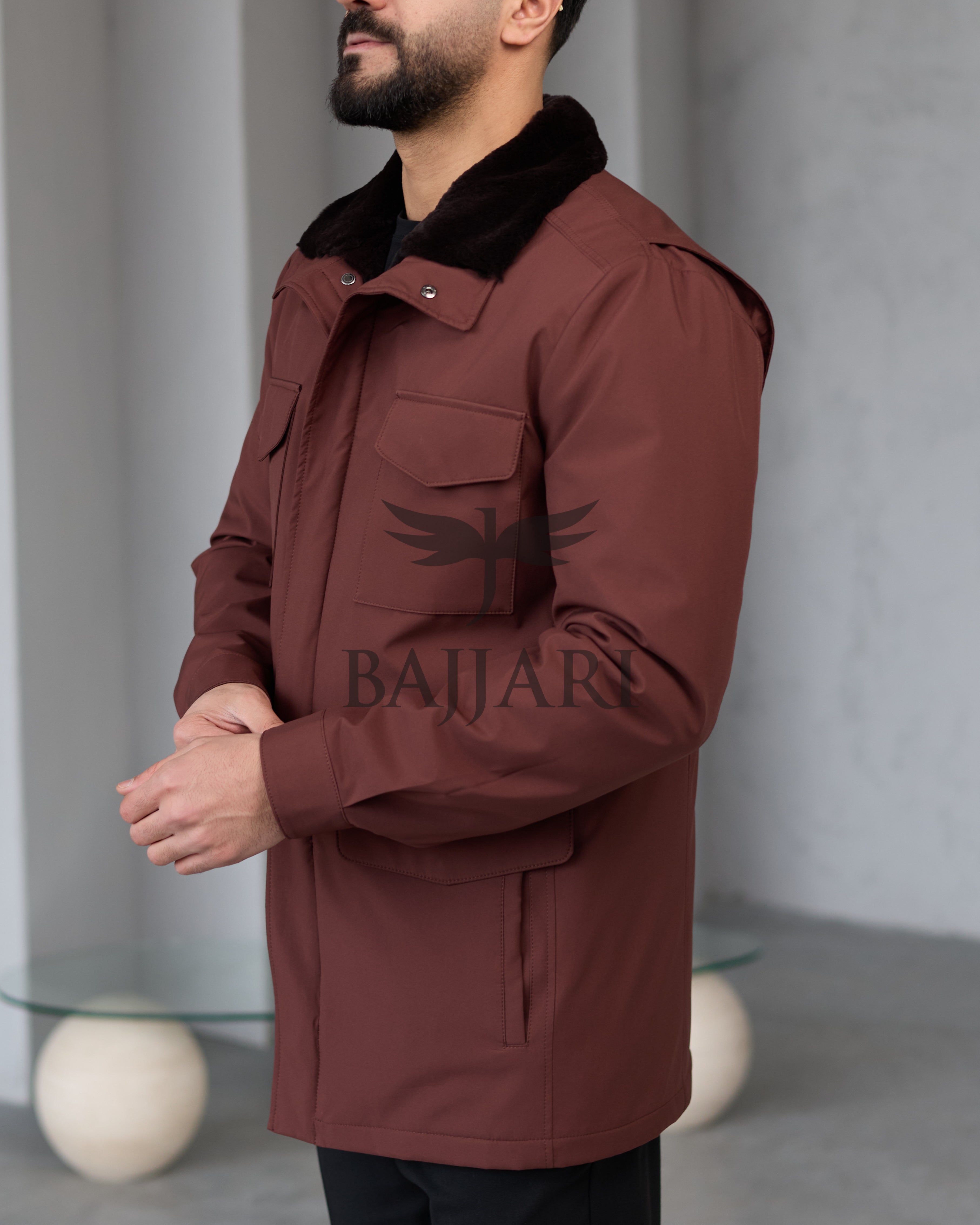 BAJJARI MAN Traveller Jacket Soft Rabbit Rex fur lined interior: Waterproof fabric