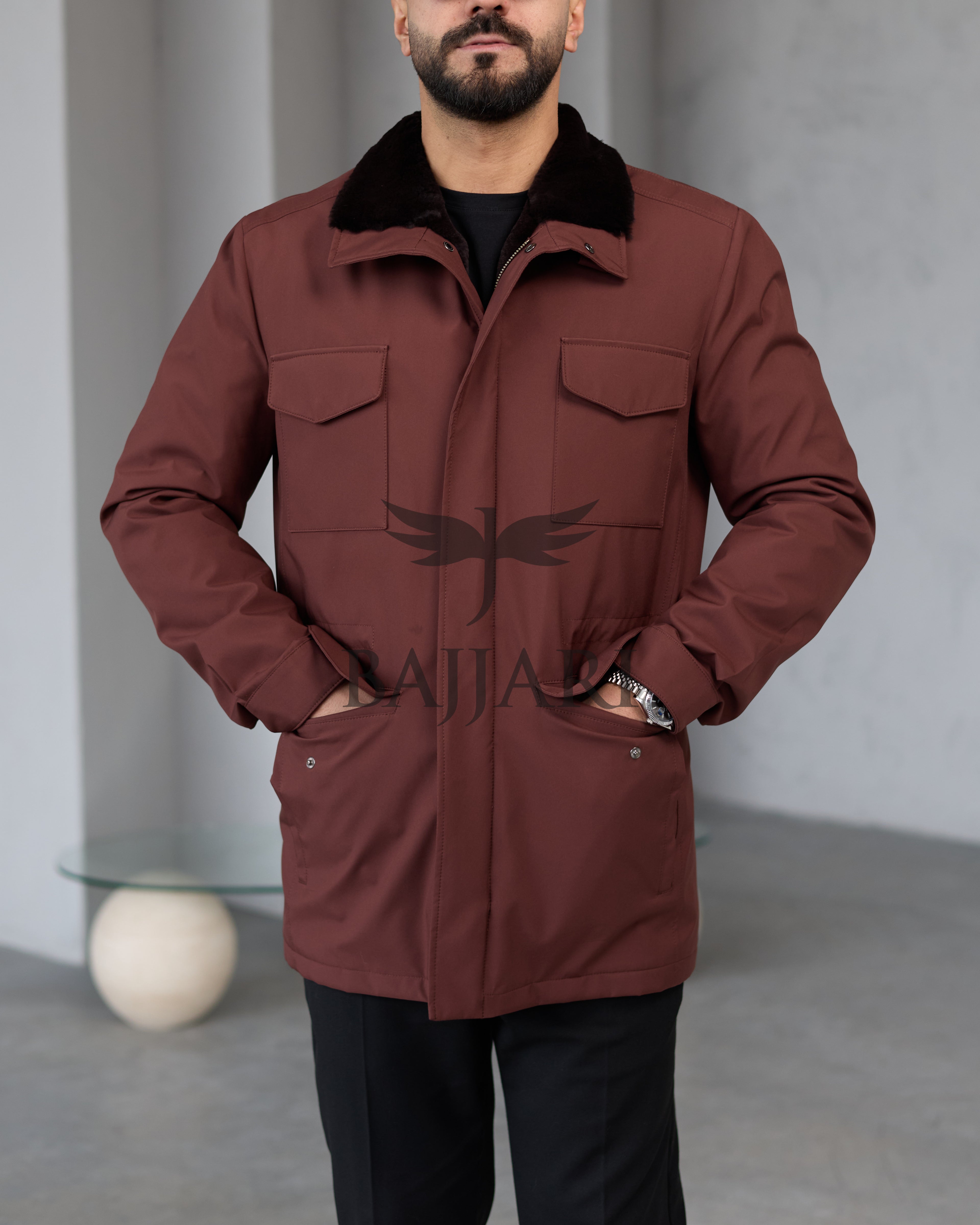 BAJJARI MAN Traveller Jacket Soft Rabbit Rex fur lined interior: Waterproof fabric