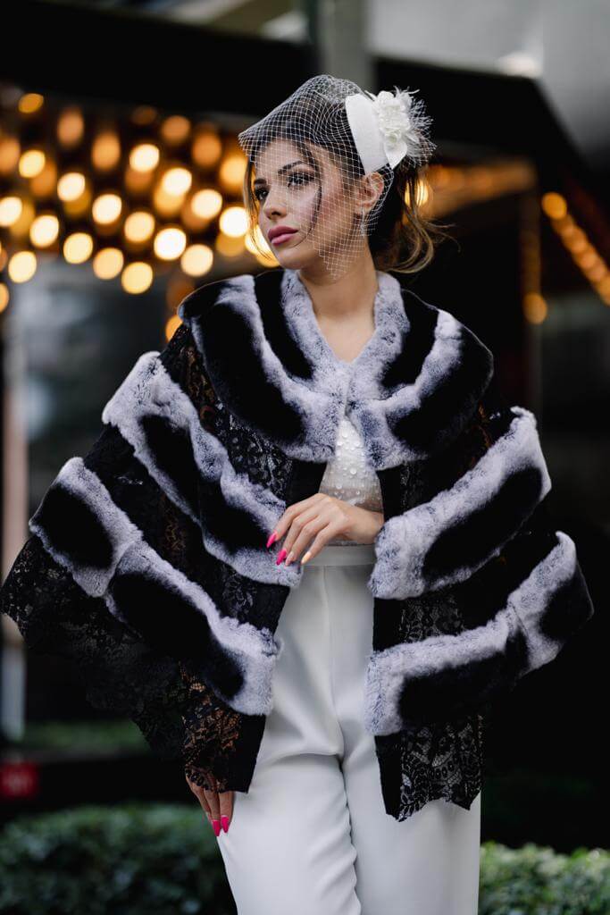 Black Silver Rabbit Rex Shawl