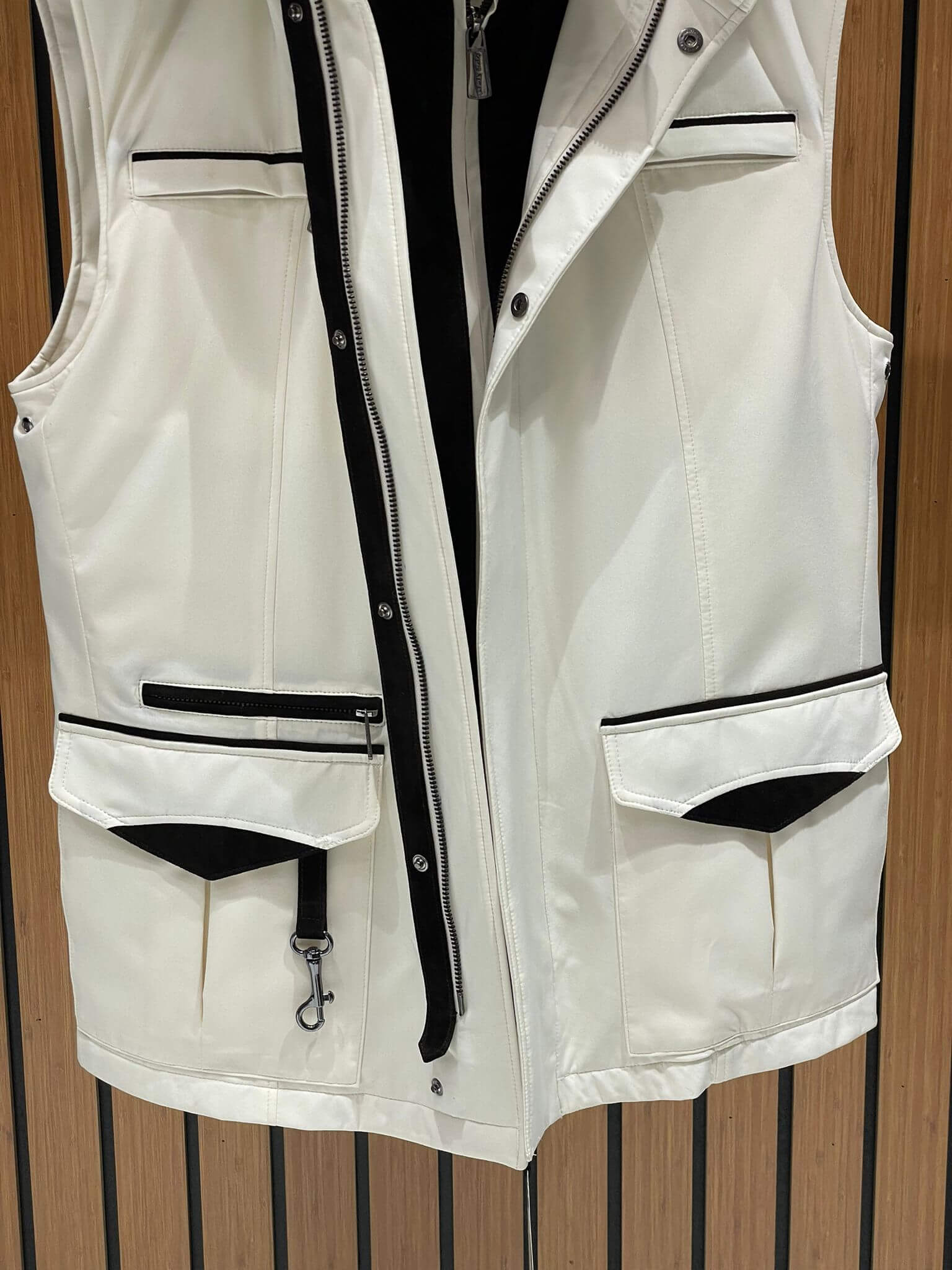 Men’s Waterproof Vest with Hood, Rabbit Fur, and Suede Details M-902