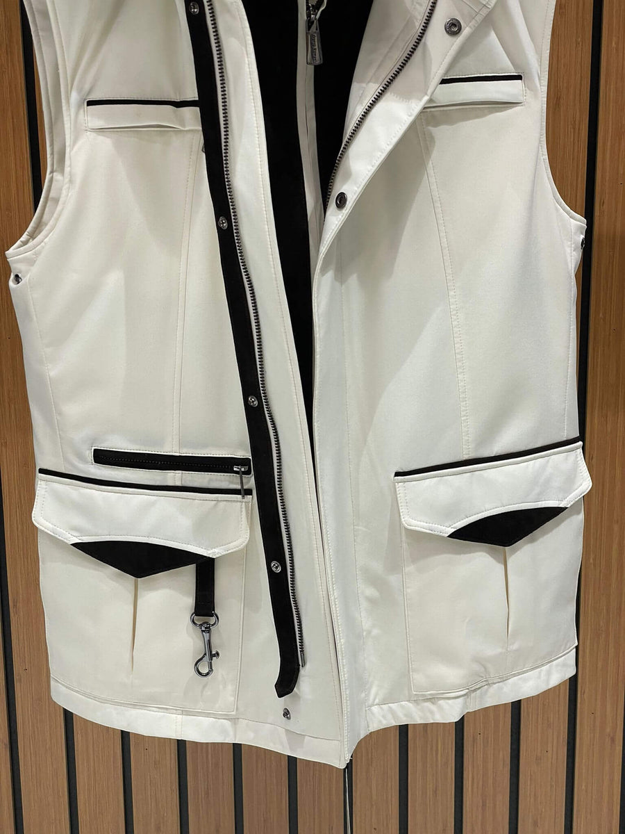 Men’s Waterproof Vest with Hood, Rabbit Fur, and Suede Details M-902