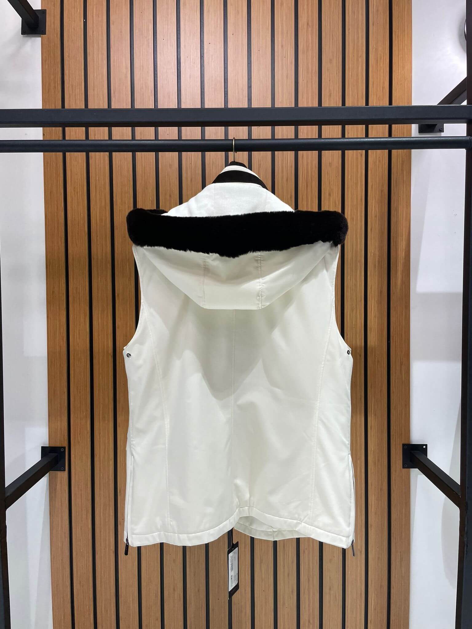 Men’s Waterproof Vest with Hood, Rabbit Fur, and Suede Details M-902