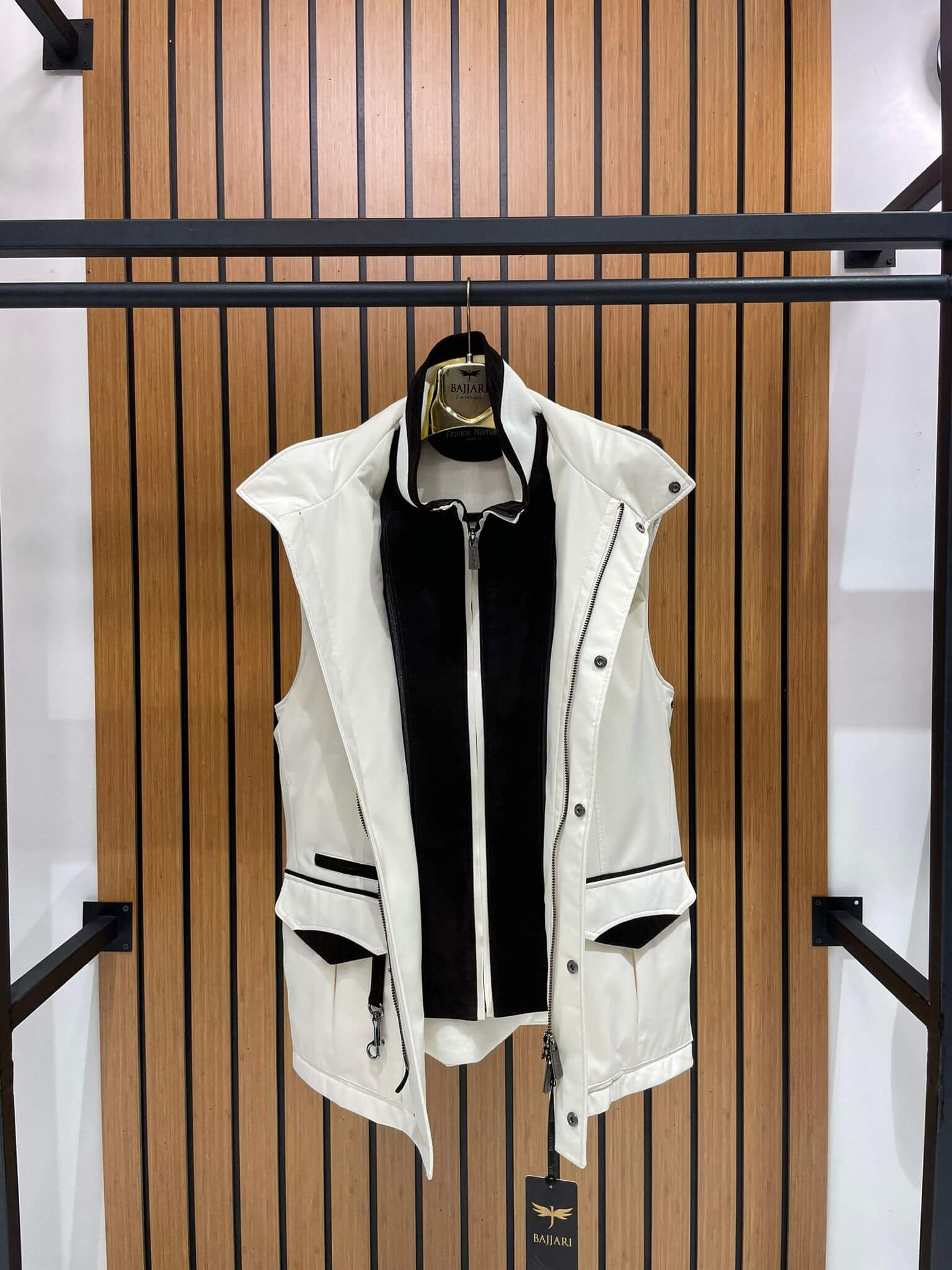 Men’s Waterproof Vest with Hood, Rabbit Fur, and Suede Details M-902