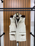 Men’s Waterproof Vest with Hood, Rabbit Fur, and Suede Details M-902
