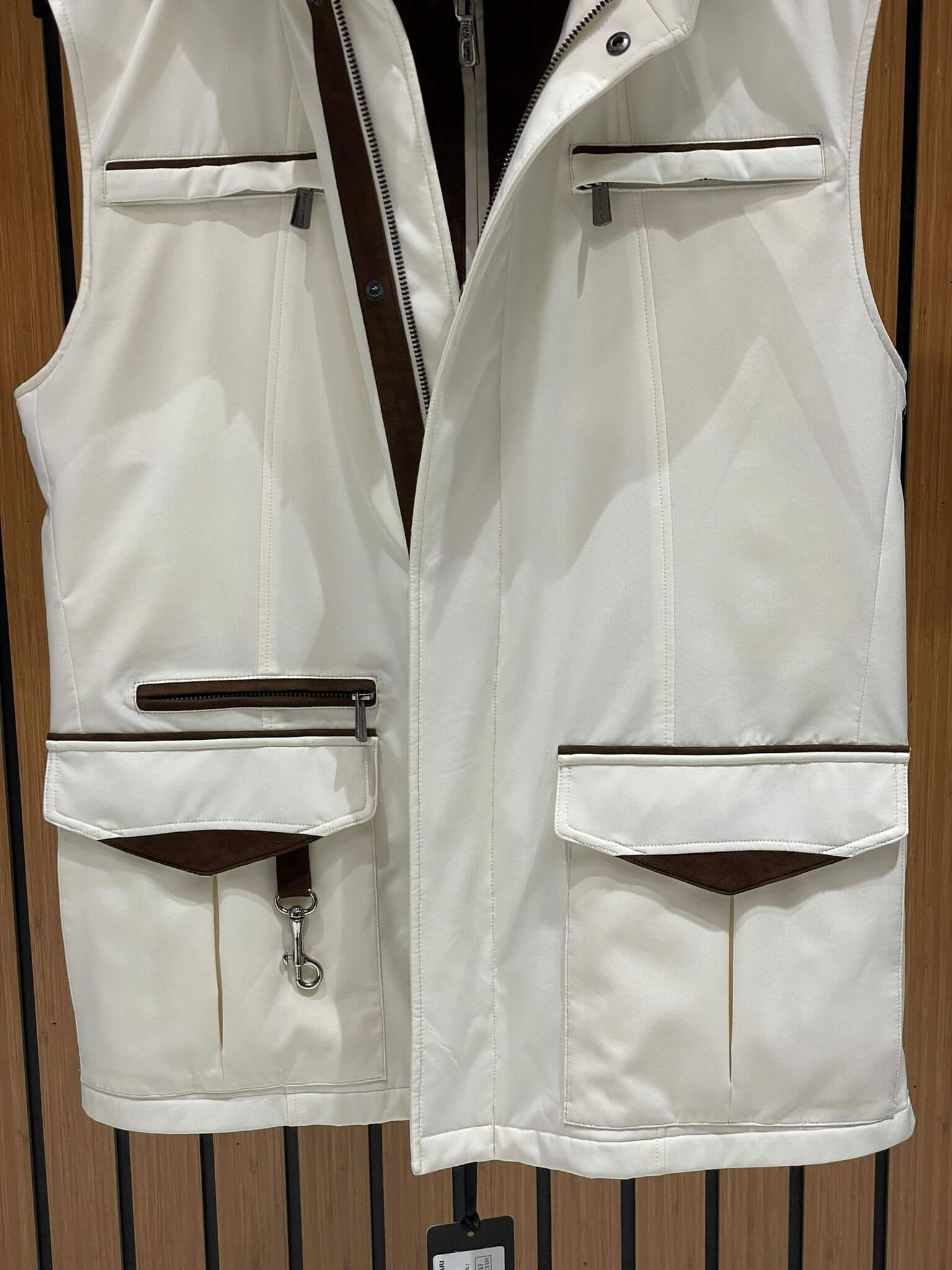 Men’s Waterproof Vest with Hood, Rabbit Fur, and Suede Details M-902