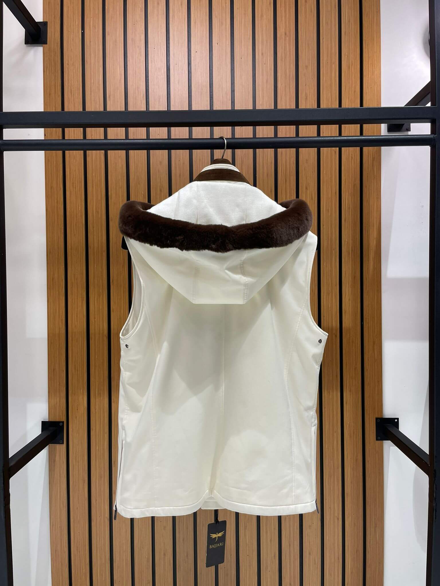 Men’s Waterproof Vest with Hood, Rabbit Fur, and Suede Details M-902