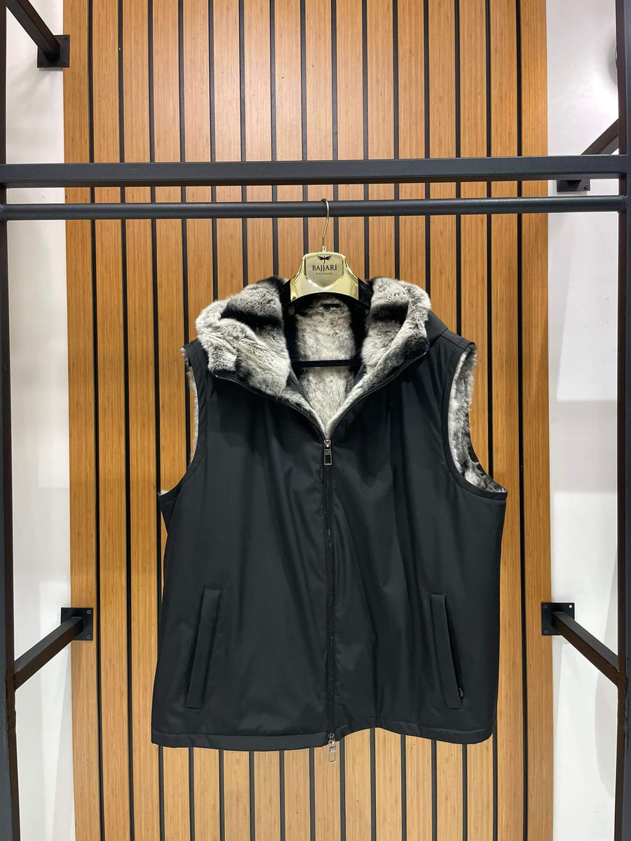 Men’s Hooded Waterproof Vest with Fur Lining M-283