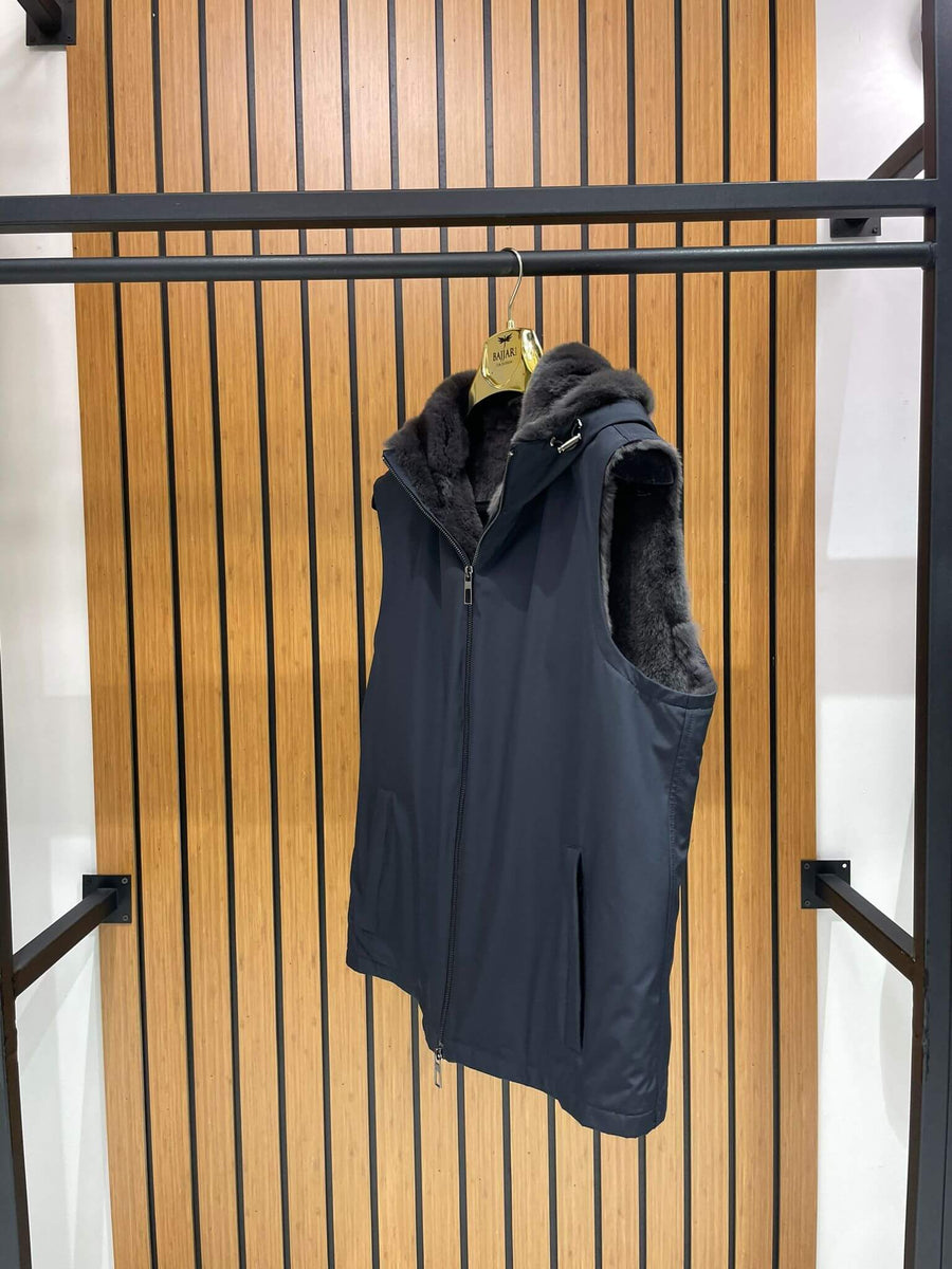 Men’s Hooded Waterproof Vest with Fur Lining M-283