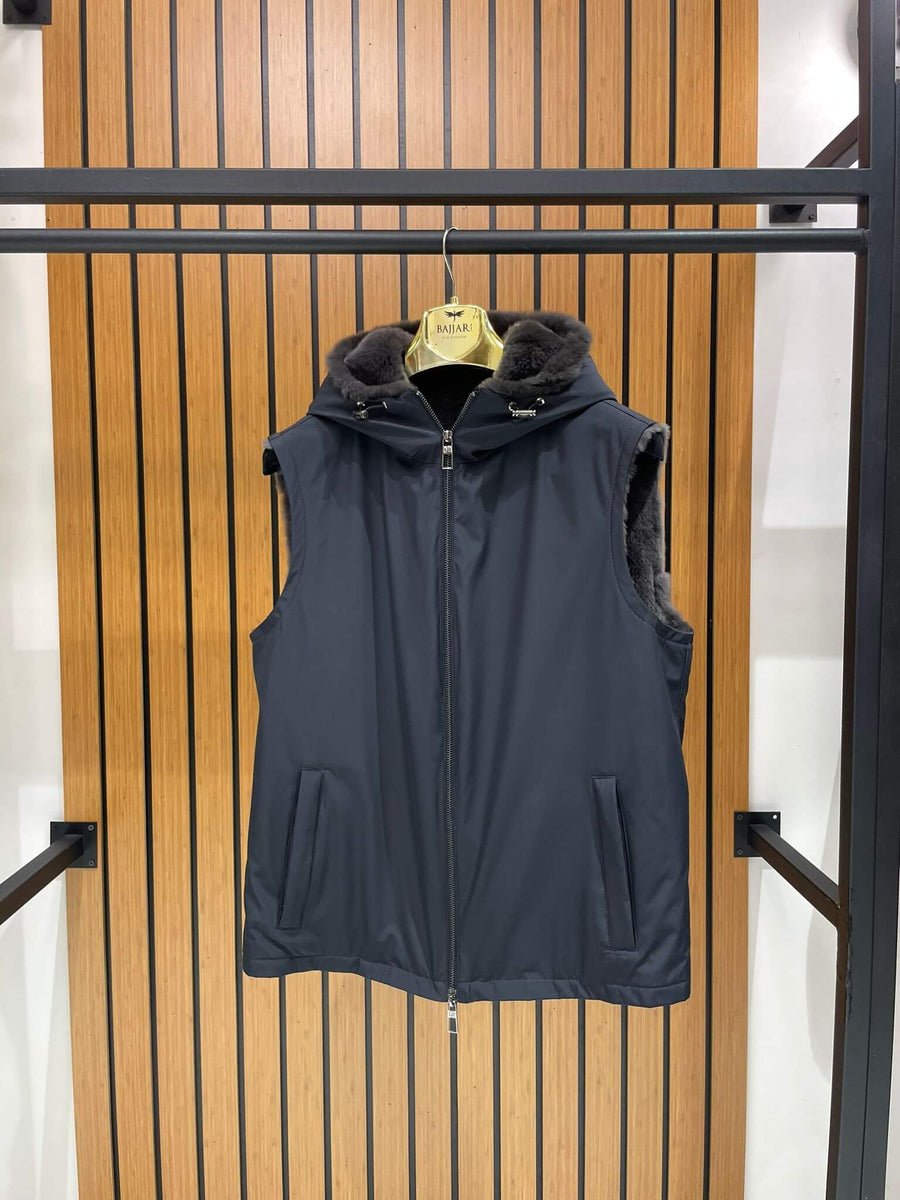 Men’s Hooded Waterproof Vest with Fur Lining M-283