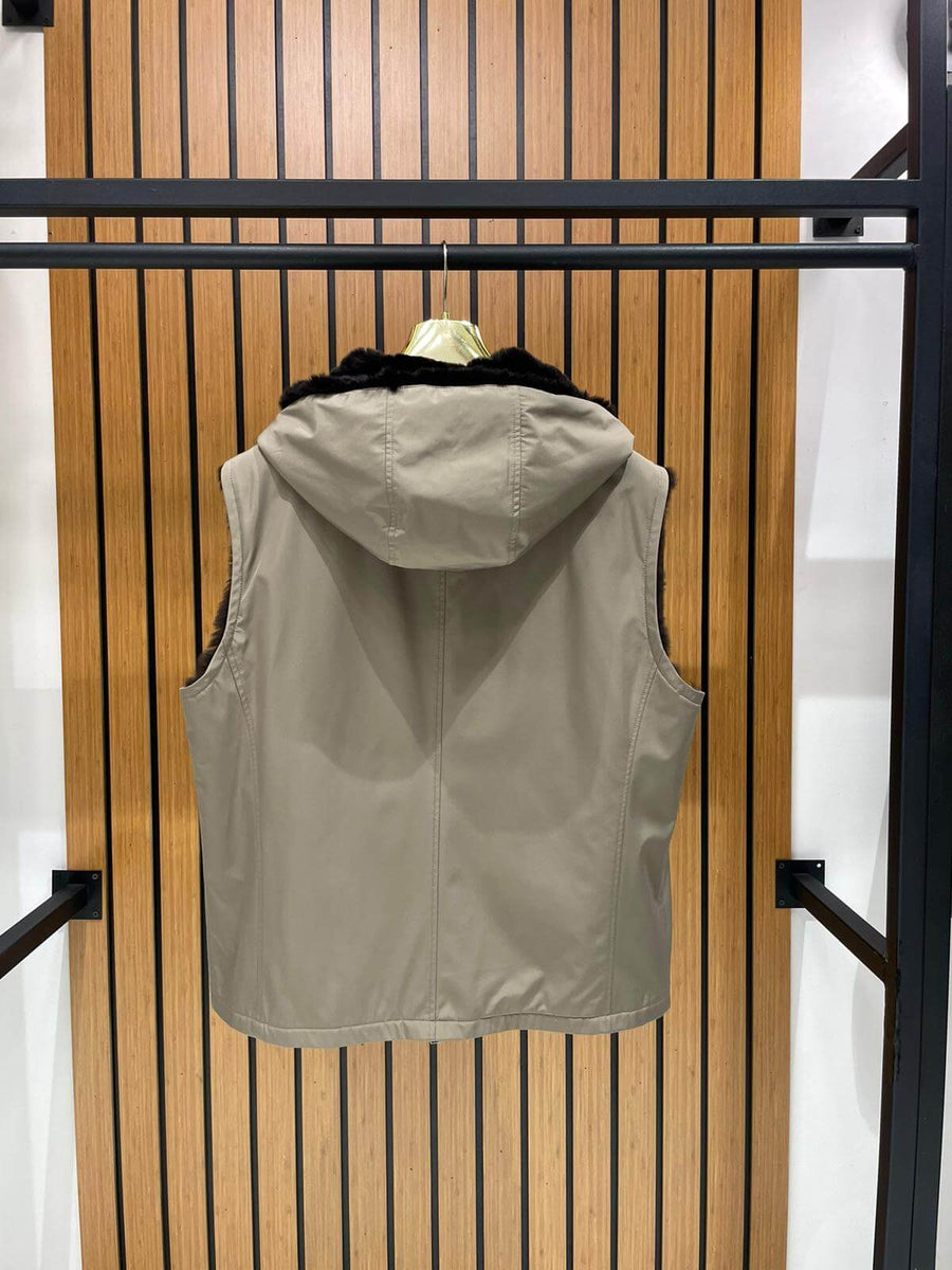 Men’s Hooded Waterproof Vest with Fur Lining M-283