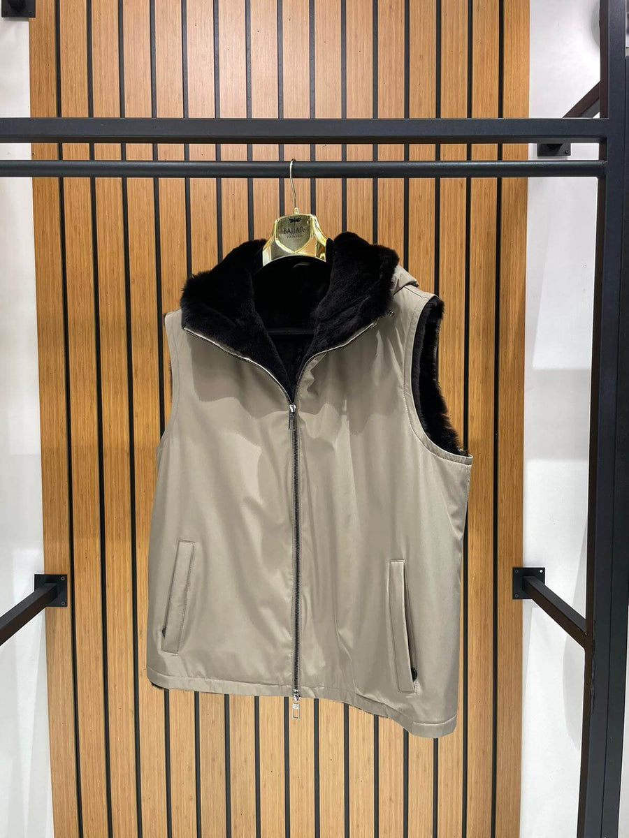 Men’s Hooded Waterproof Vest with Fur Lining M-283
