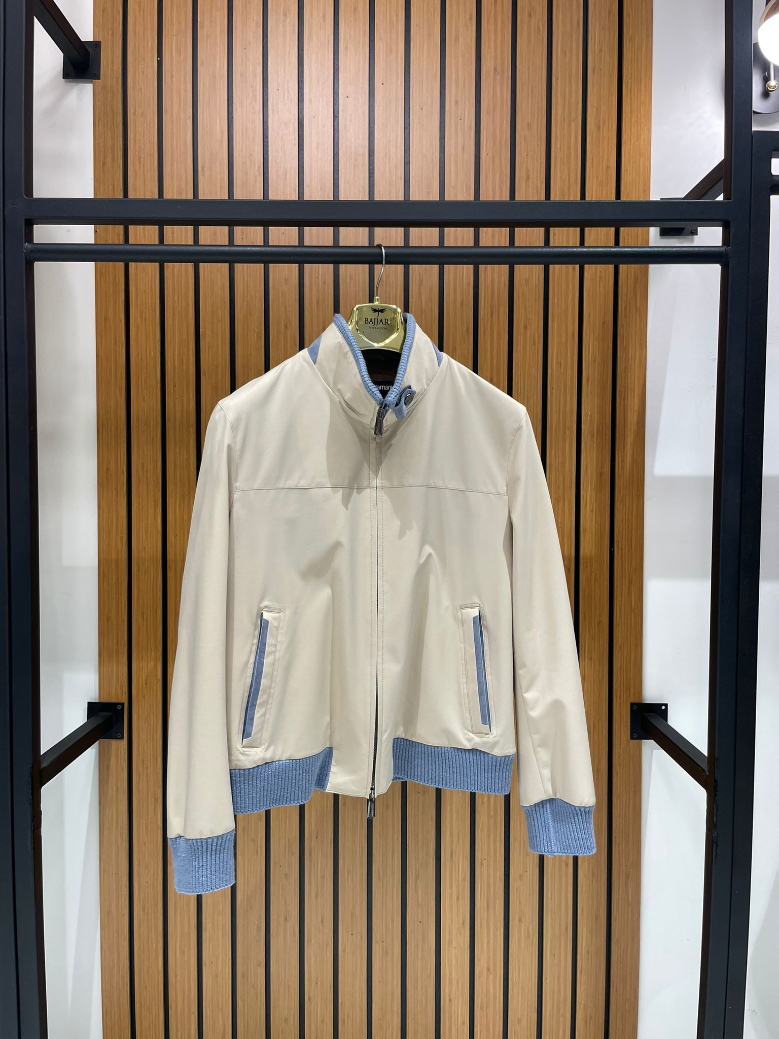 Elegant Men’s Jacket with Waterproof Fabric and Knit Sleeves FN-1