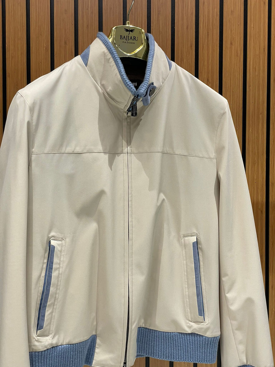 Elegant Men’s Jacket with Waterproof Fabric and Knit Sleeves FN-1