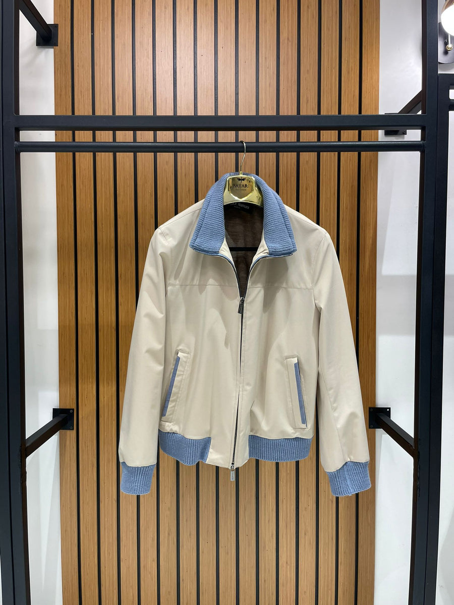 Elegant Men’s Jacket with Waterproof Fabric and Knit Sleeves FN-1