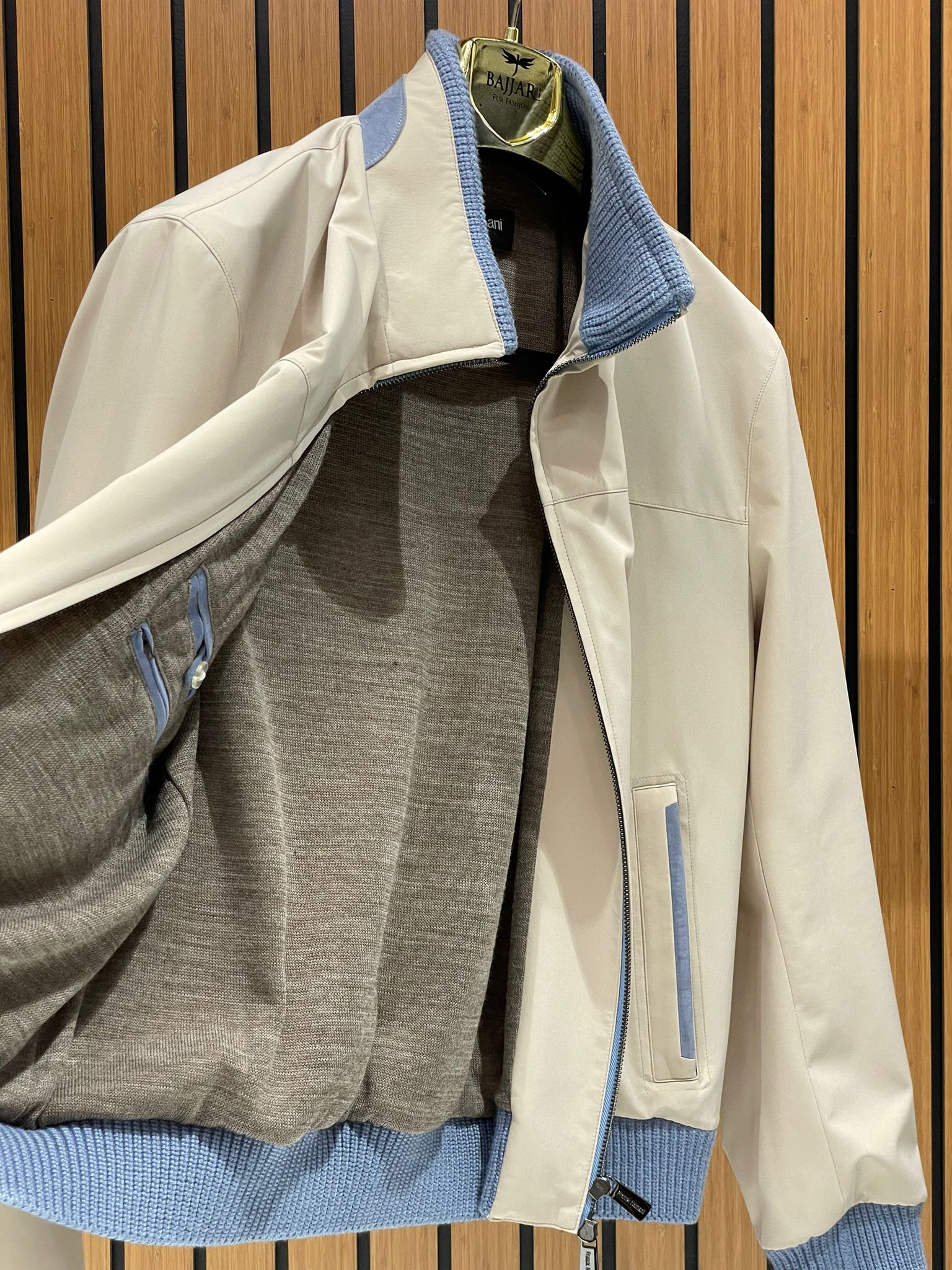 Elegant Men’s Jacket with Waterproof Fabric and Knit Sleeves FN-1