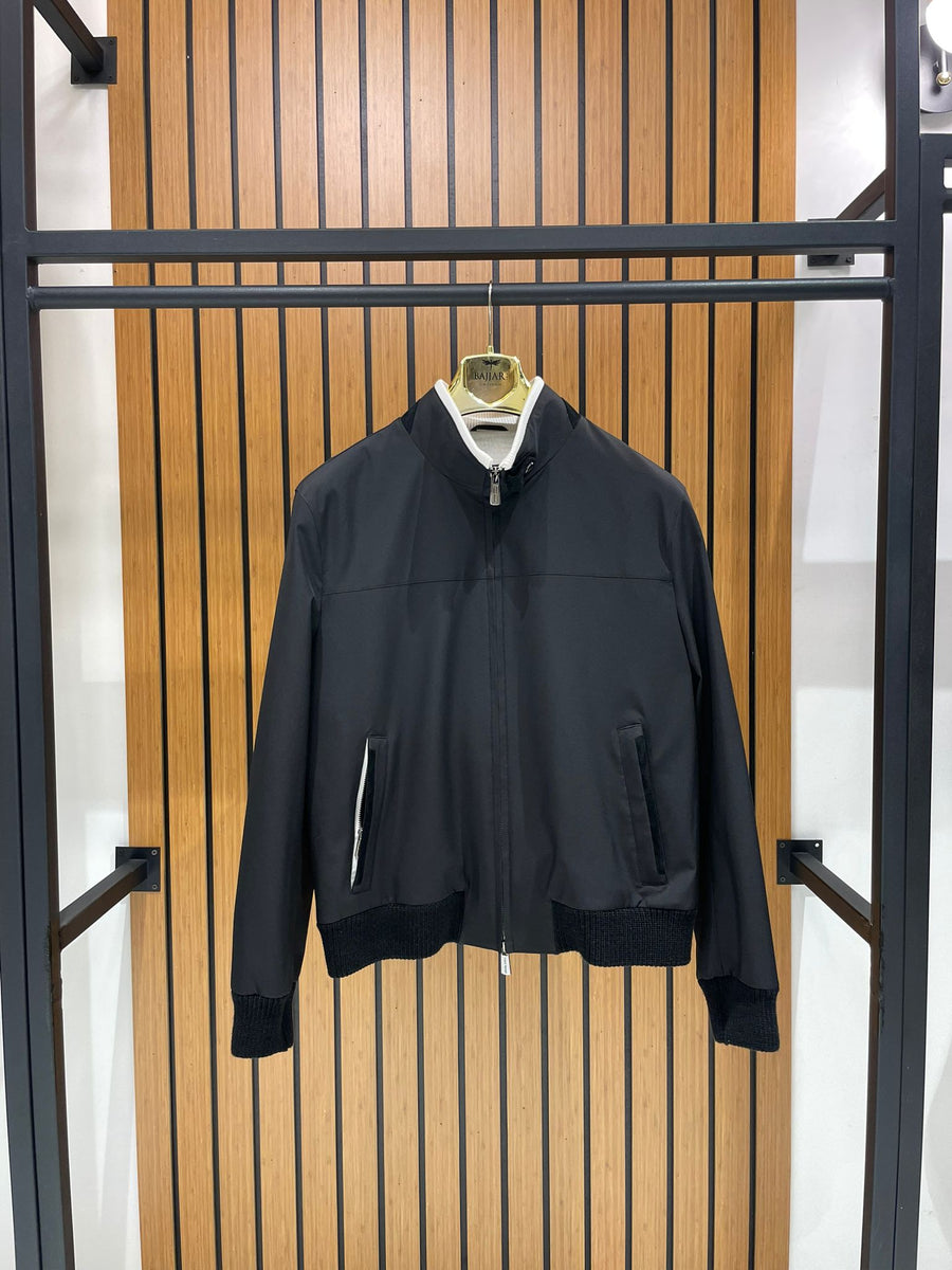 Elegant Men’s Jacket with Waterproof Fabric and Knit Sleeves FN-1