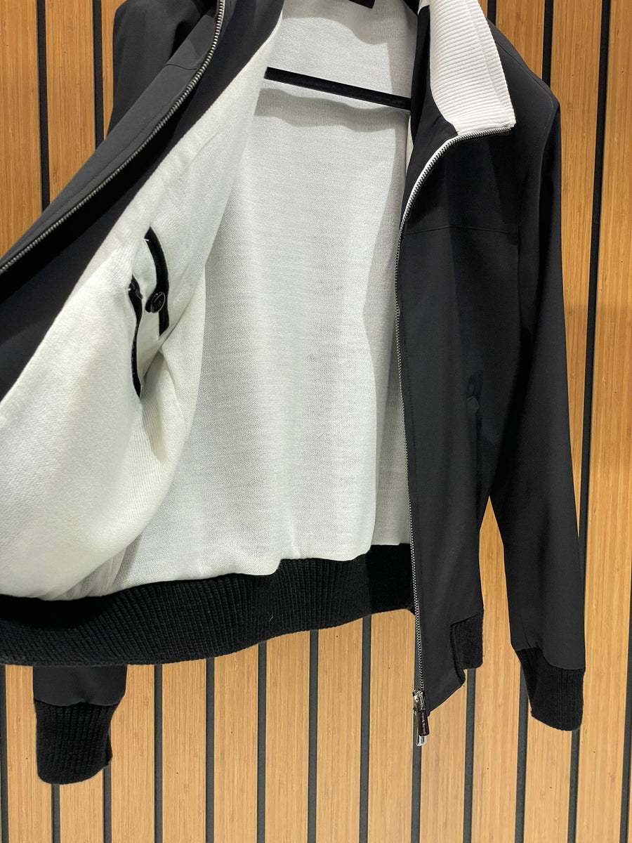 Elegant Men’s Jacket with Waterproof Fabric and Knit Sleeves FN-1