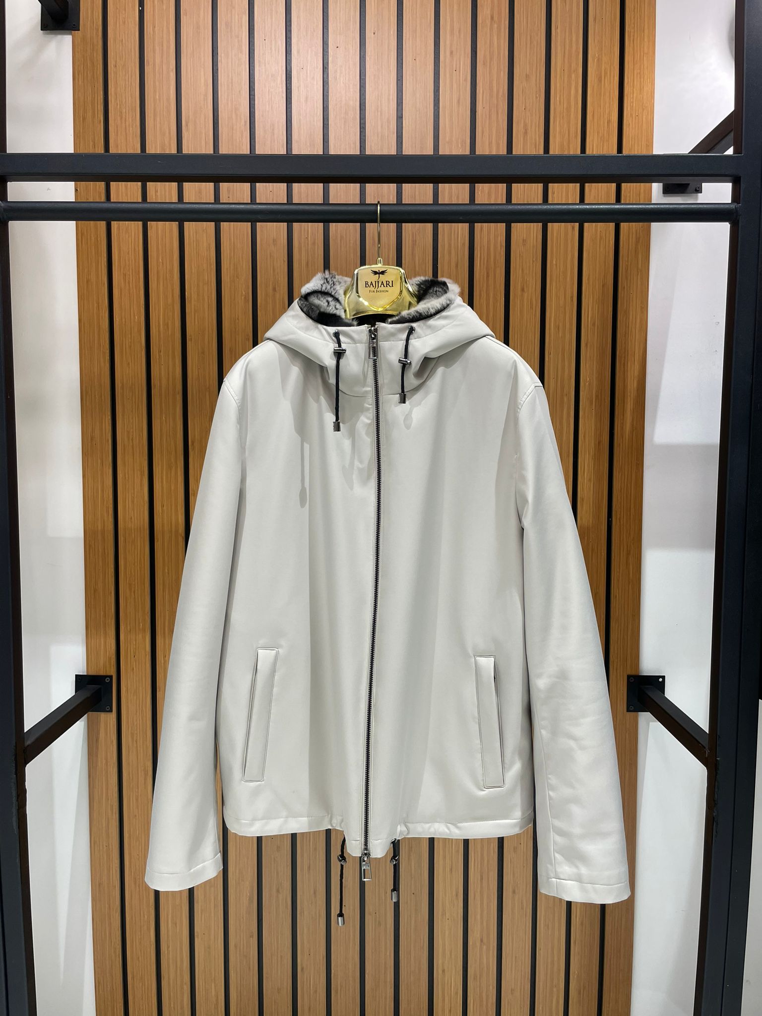 Men’s Jacket with Fur-Lined Interior, Fur-Lined Hood, and Waterproof Fabric M-284