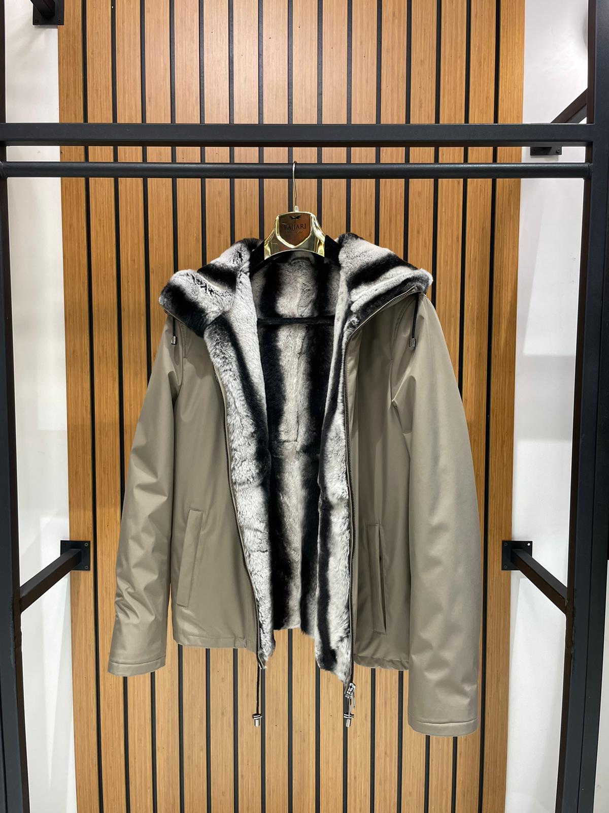 Men’s Jacket with Fur-Lined Interior, Fur-Lined Hood, and Waterproof Fabric M-284