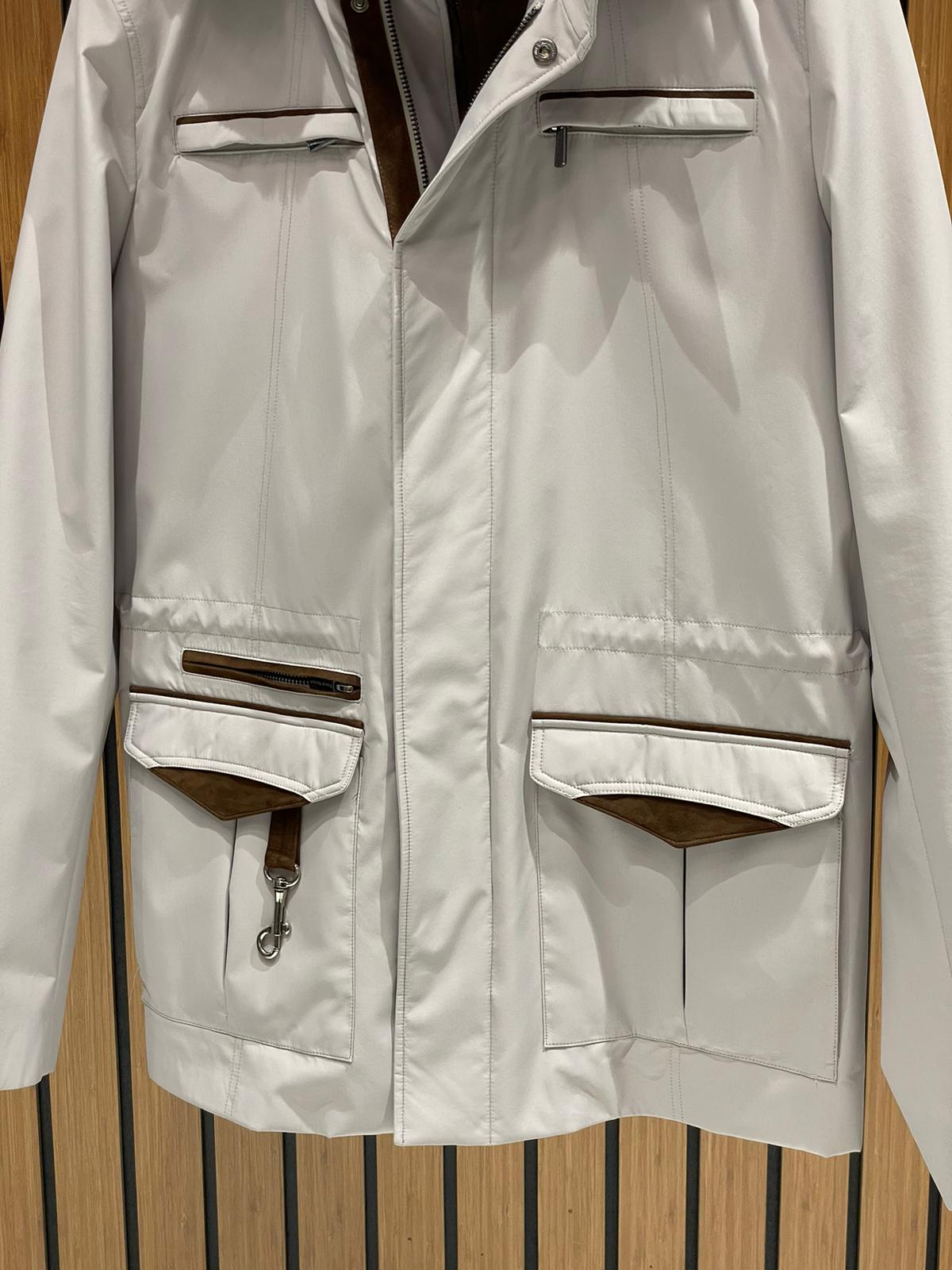Men’s Jacket with Detachable Rabbit Fur Hood and Suede Details M-900
