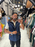 Men’s Waterproof Vest with Hood, Rabbit Fur, and Suede Details M-902